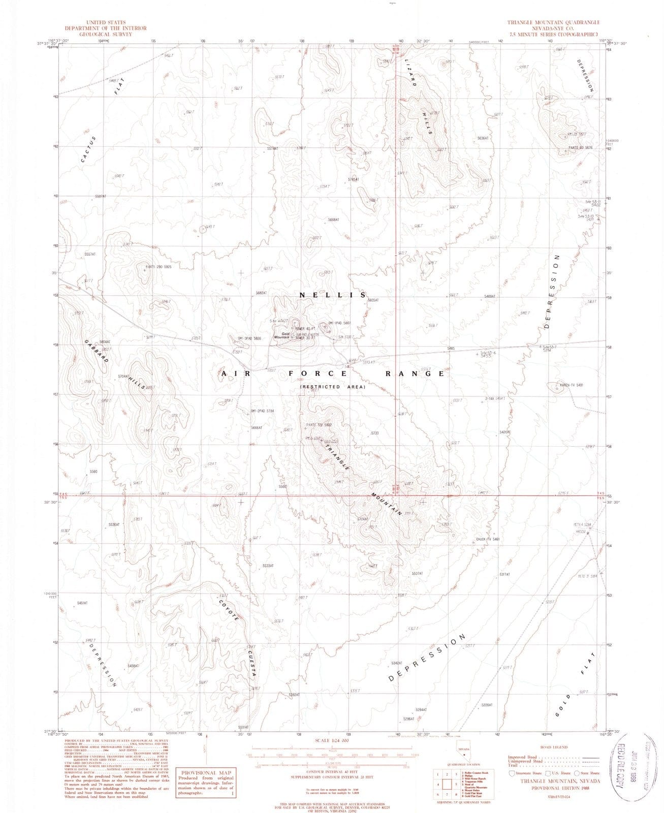 1988 Triangle Mountain, NV - Nevada - USGS Topographic Map