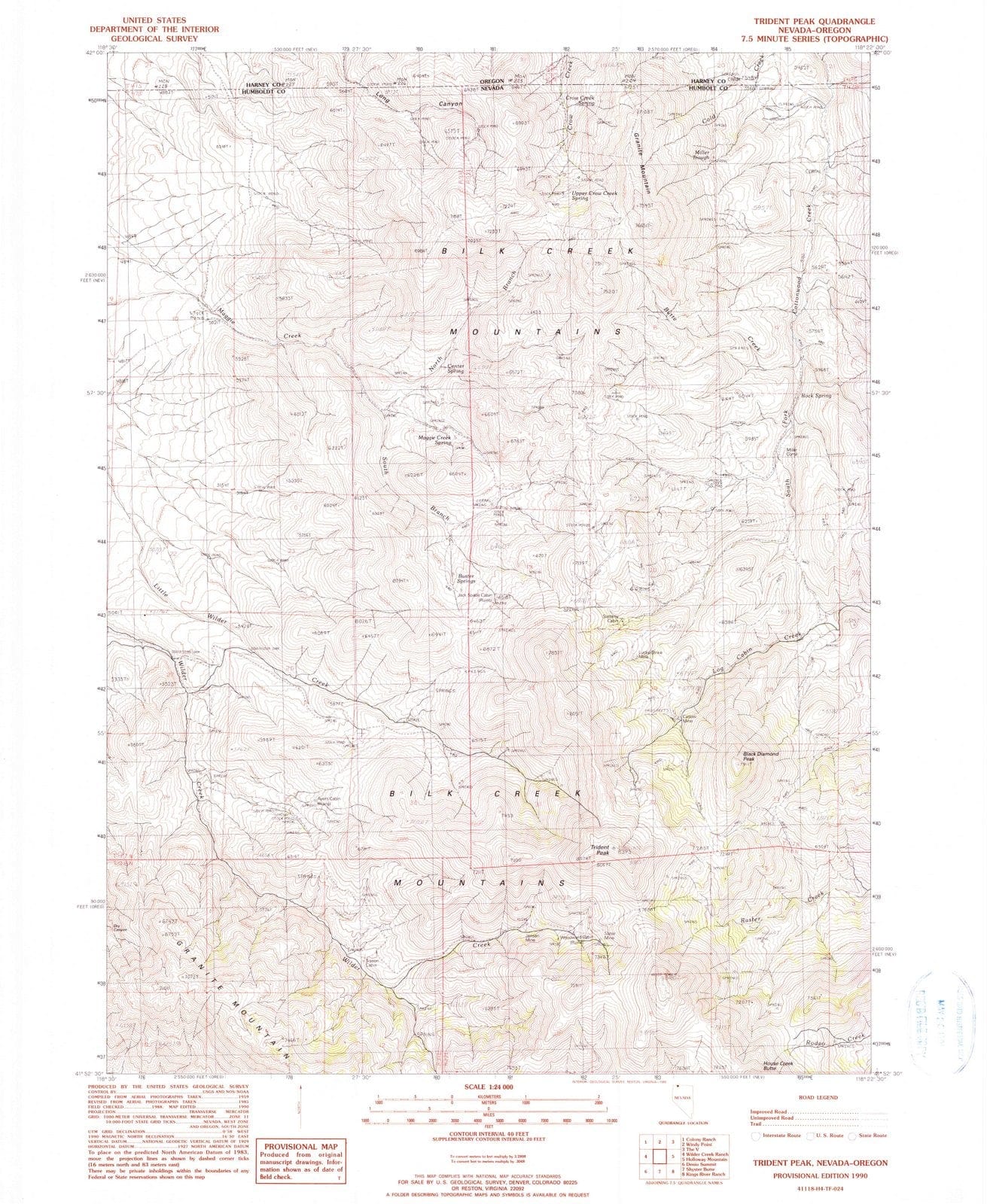 1990 Trident Peak, NV - Nevada - USGS Topographic Map