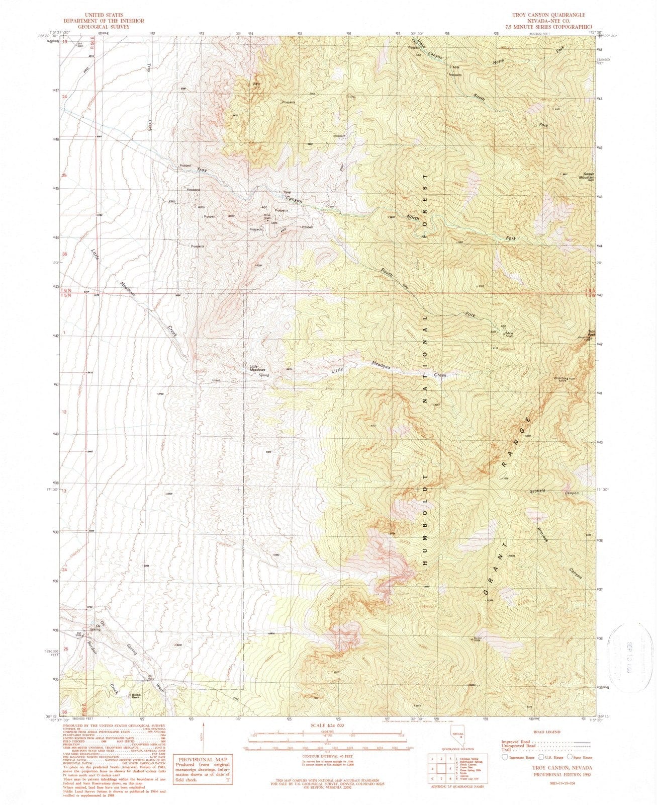1990 Troy Canyon, NV - Nevada - USGS Topographic Map