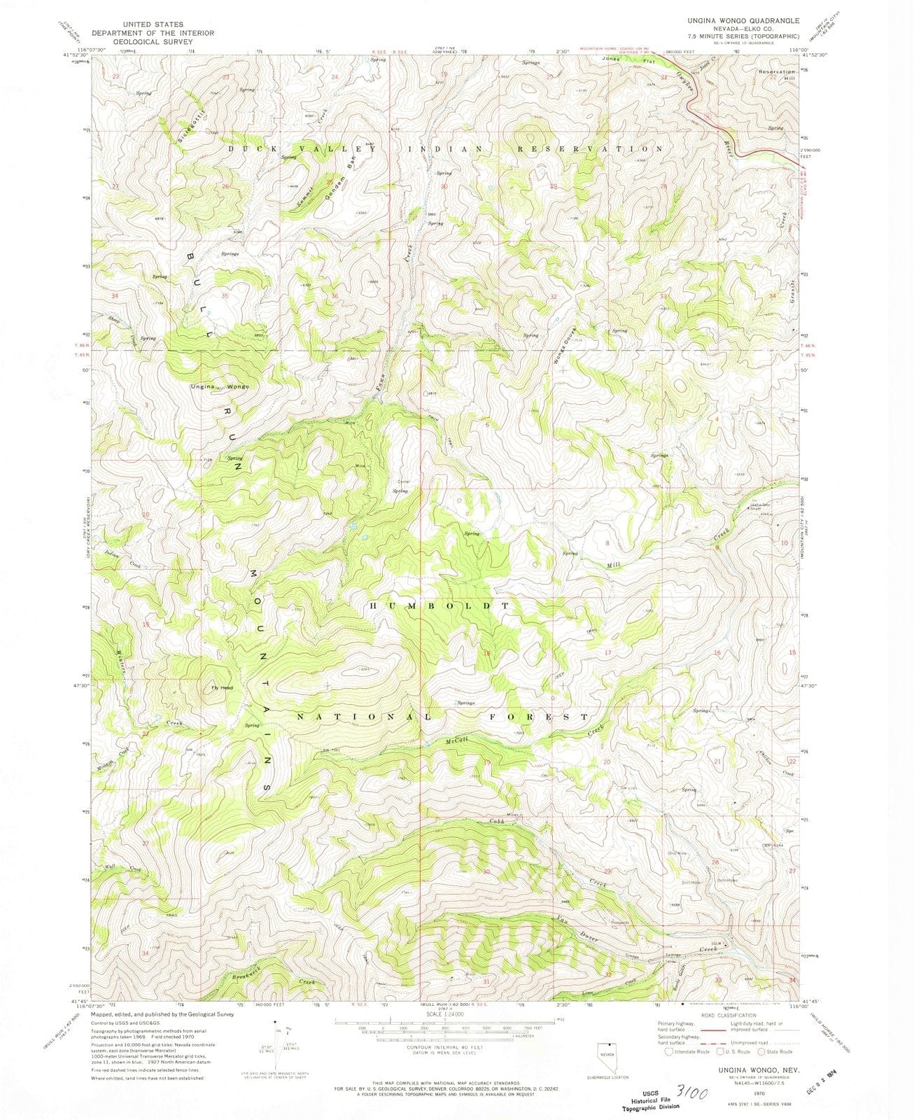 1970 Ungina Wongo, NV - Nevada - USGS Topographic Map
