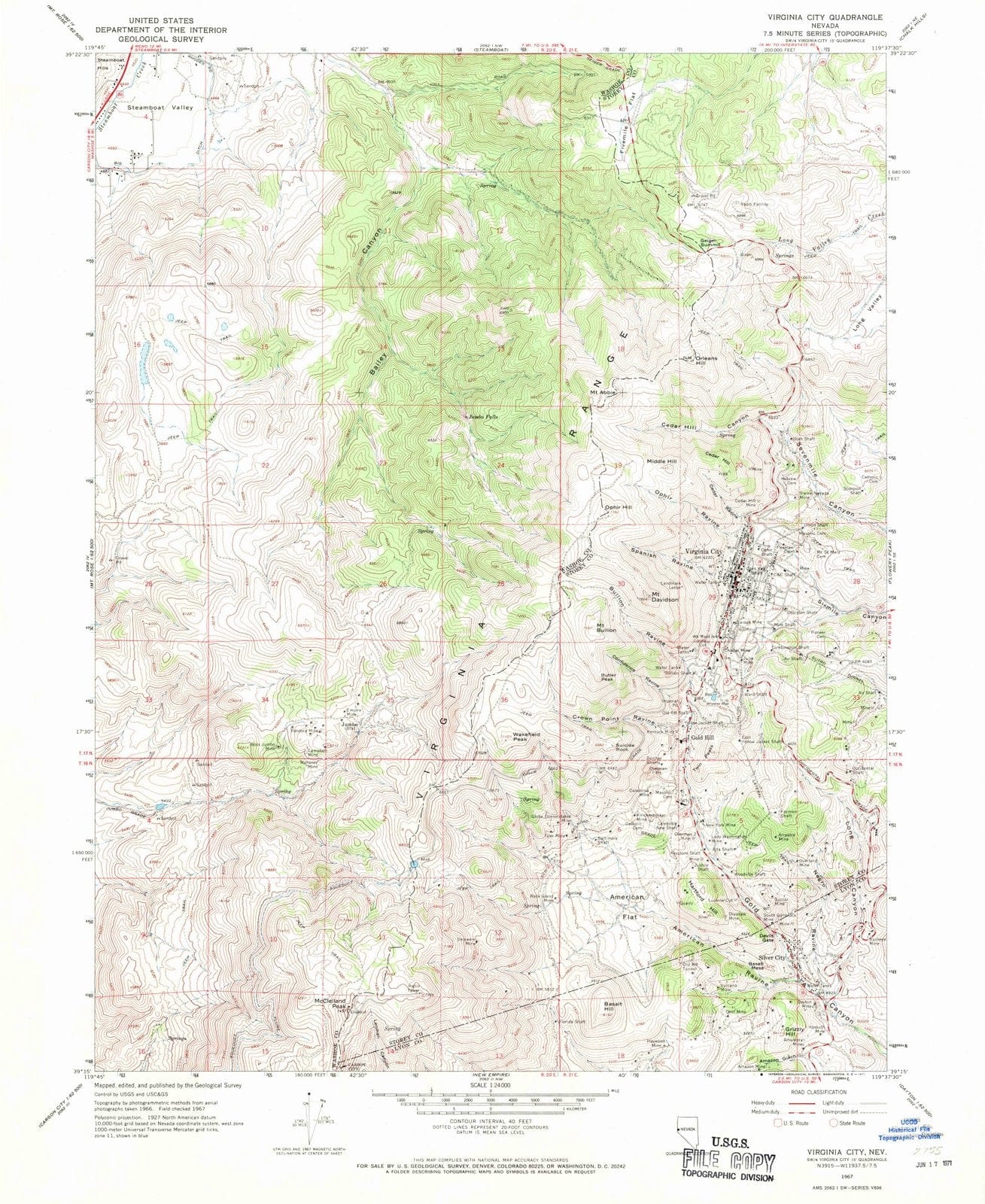 1967 Virginia City, NV - Nevada - USGS Topographic Map