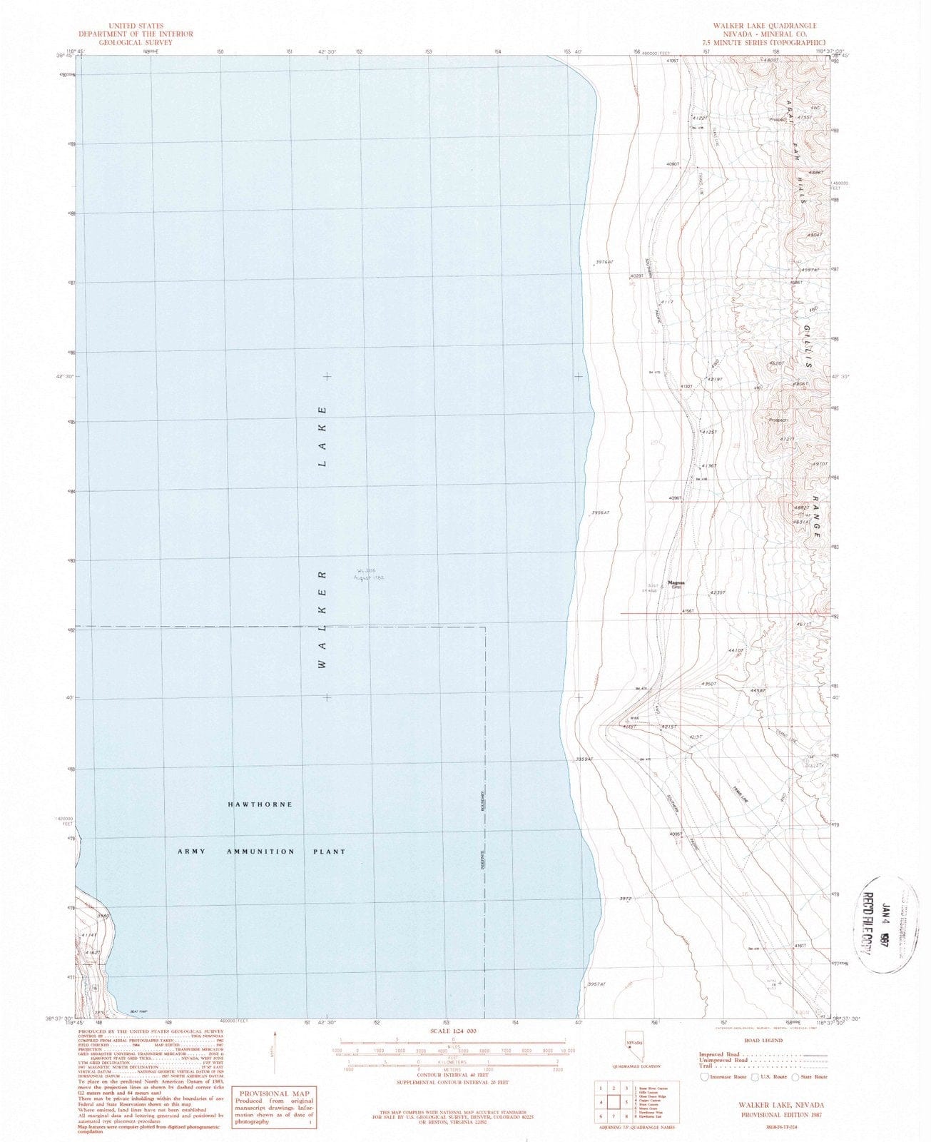 1987 Walker Lake, NV - Nevada - USGS Topographic Map