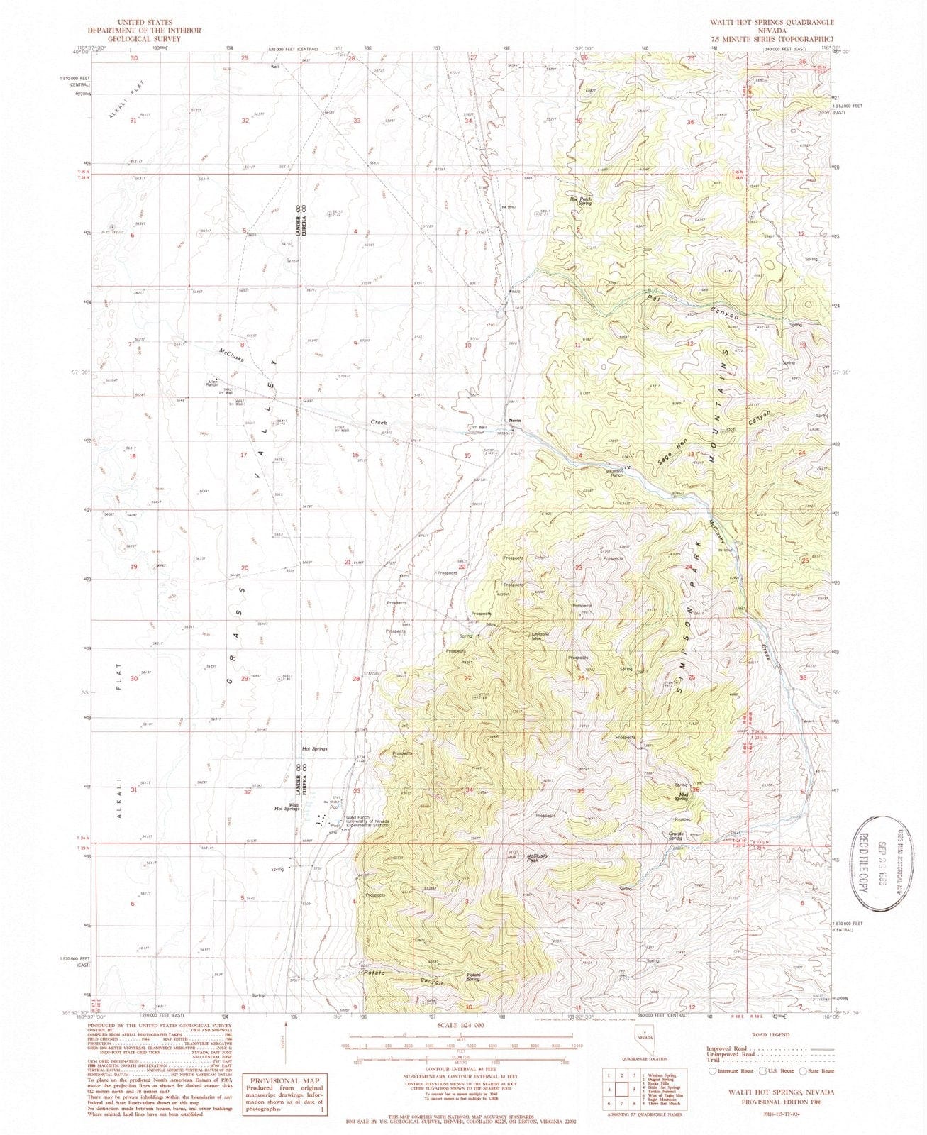 1986 Walti Hot Springs, NV - Nevada - USGS Topographic Map