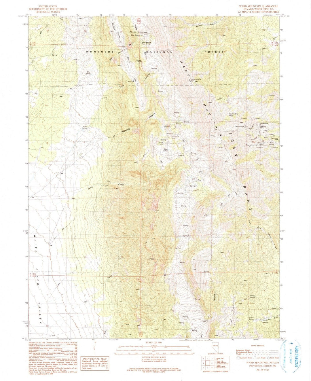 1990 Ward Mountain, NV - Nevada - USGS Topographic Map