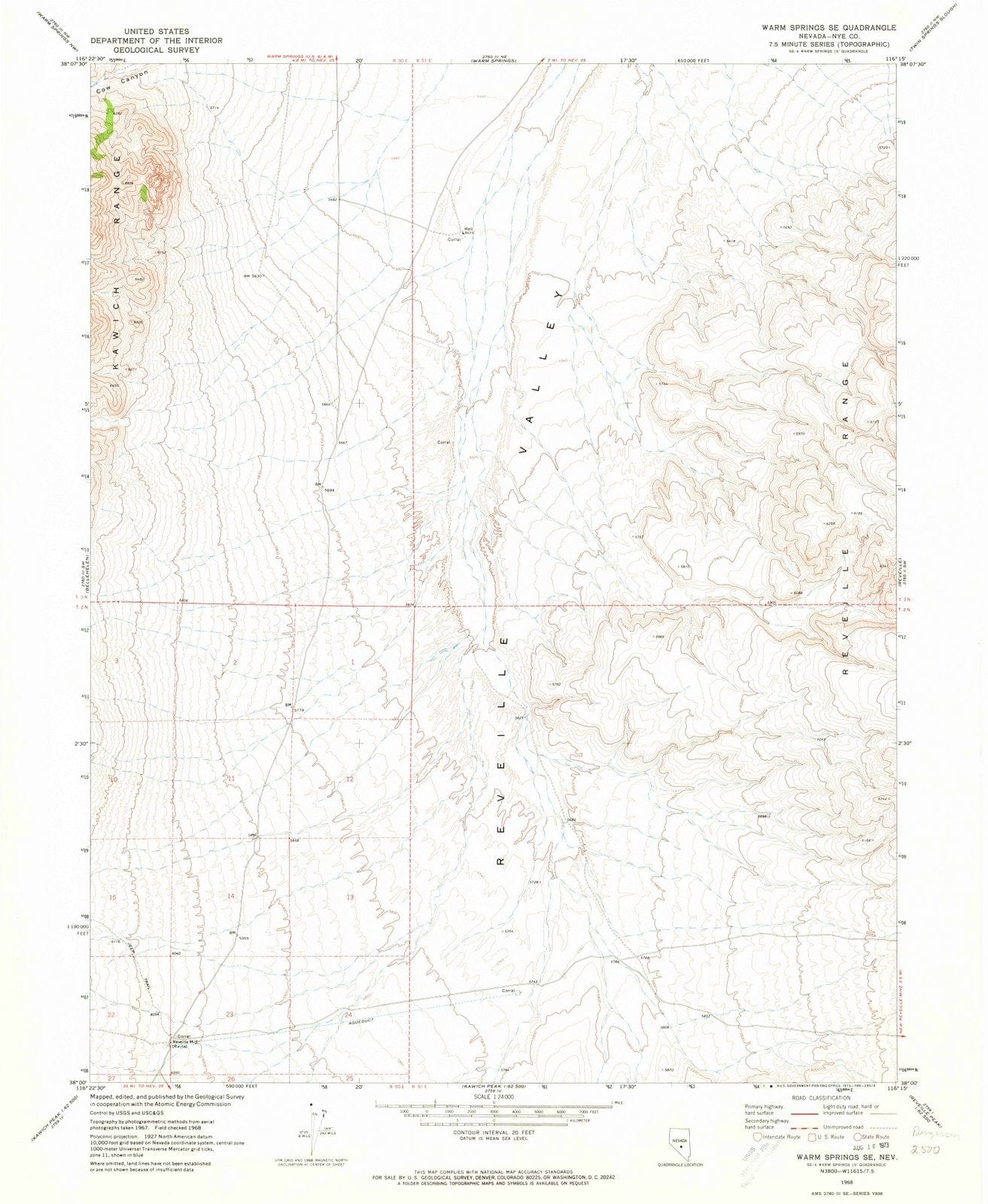 1968 Warm Springs, NV - Nevada - USGS Topographic Map v2