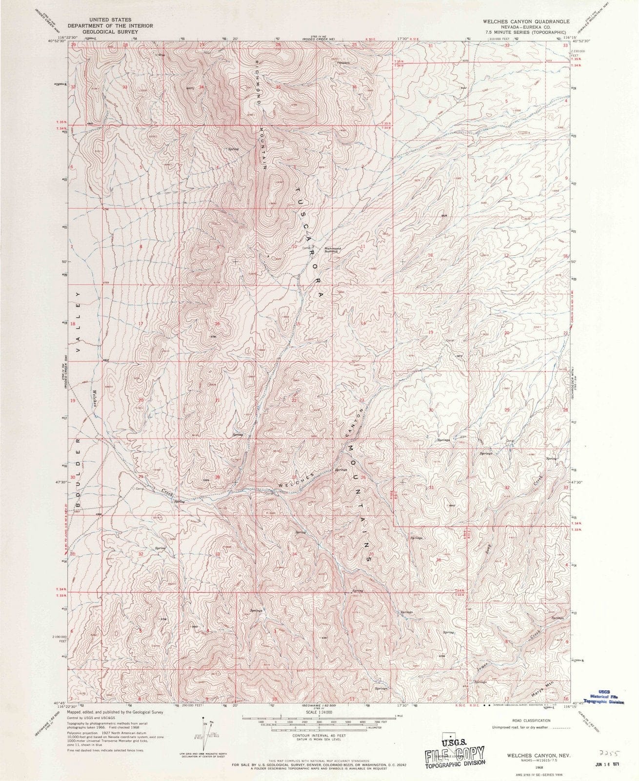 1968 Welches Canyon, NV - Nevada - USGS Topographic Map
