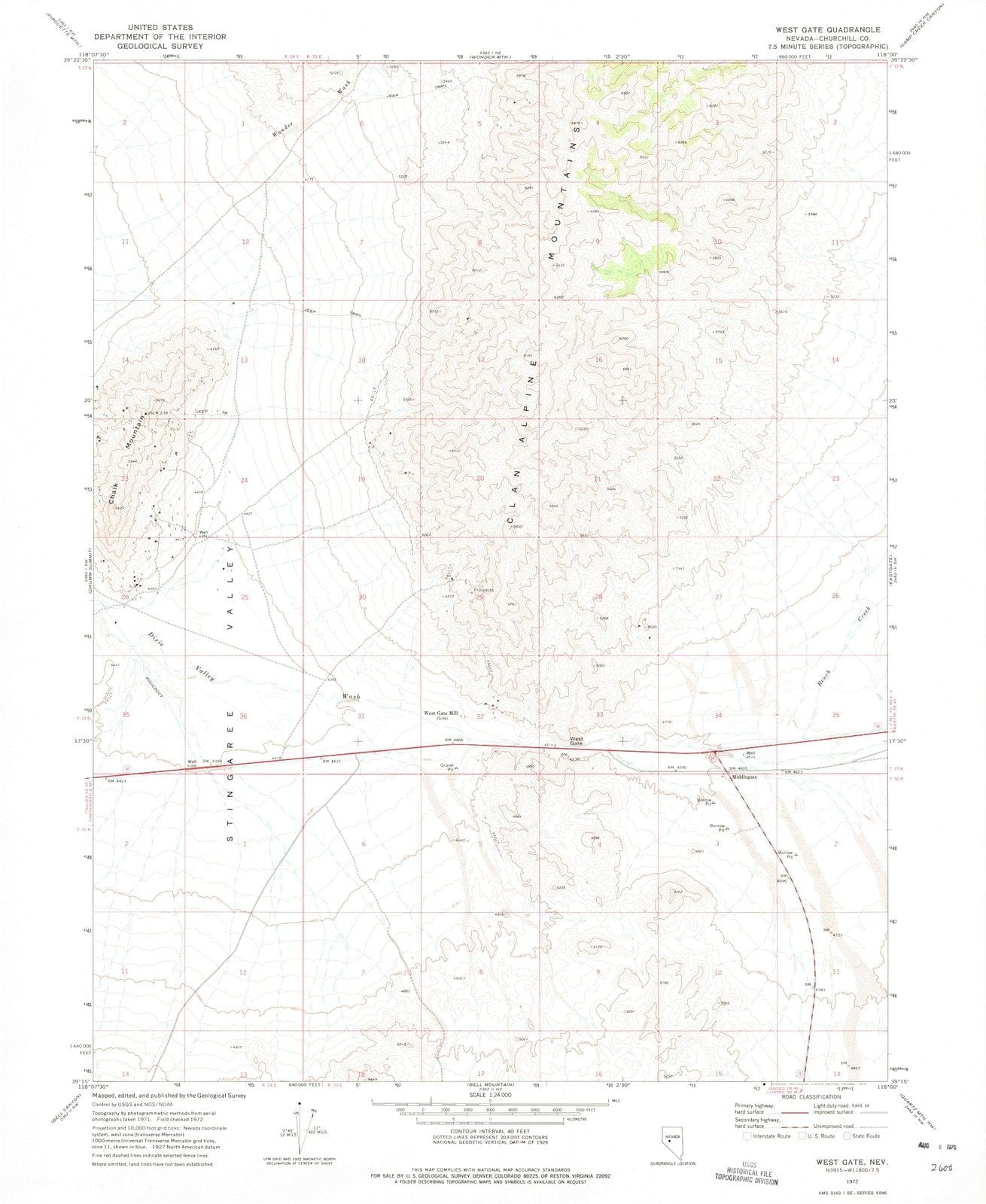 1972 West Gate, NV - Nevada - USGS Topographic Map