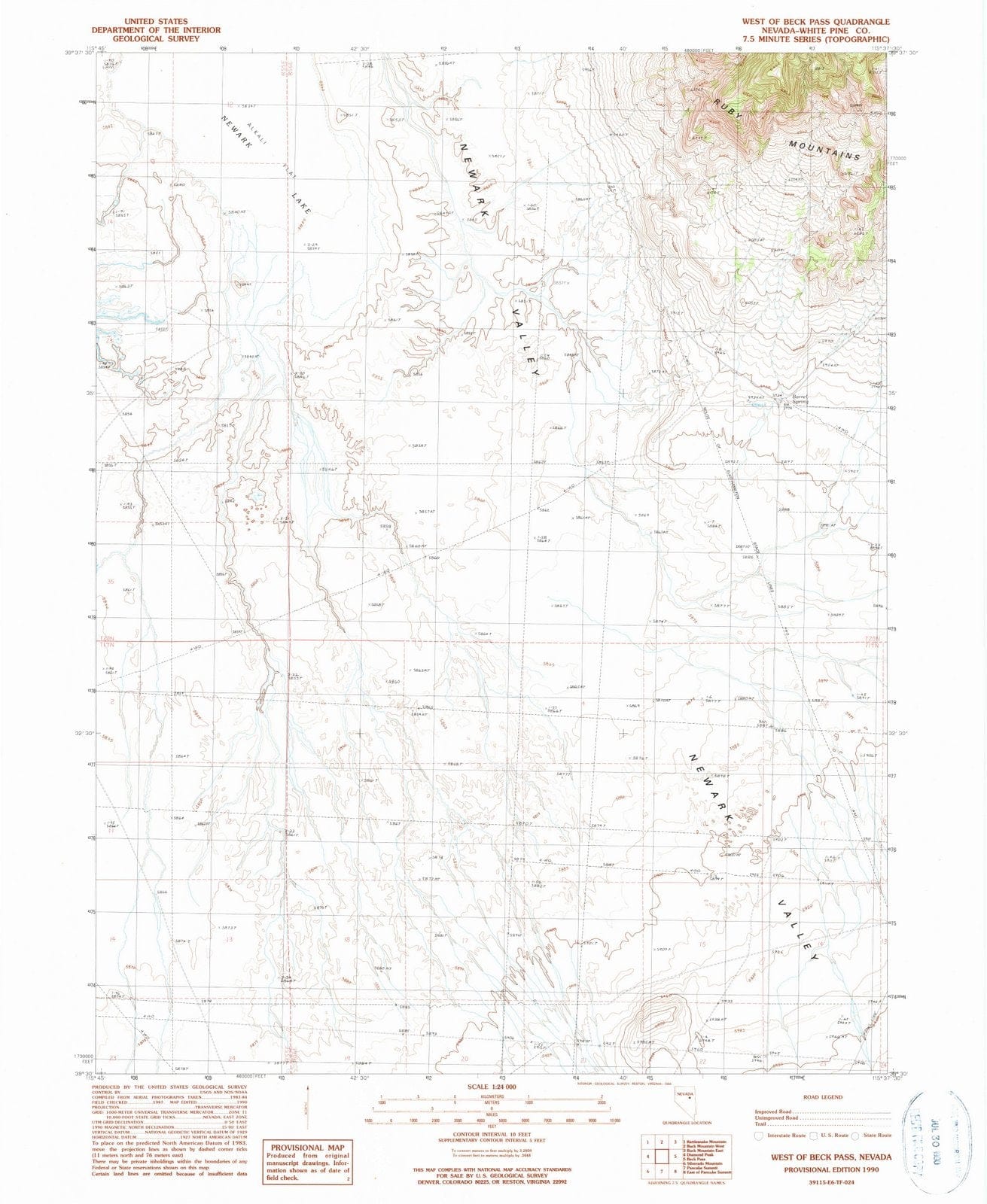 1990 West of Beck Pass, NV - Nevada - USGS Topographic Map