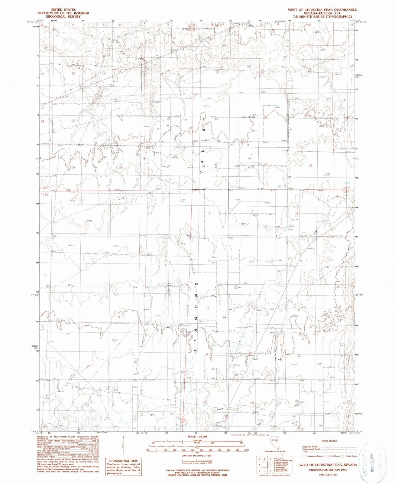 1990 West of Christina Peak, NV - Nevada - USGS Topographic Map