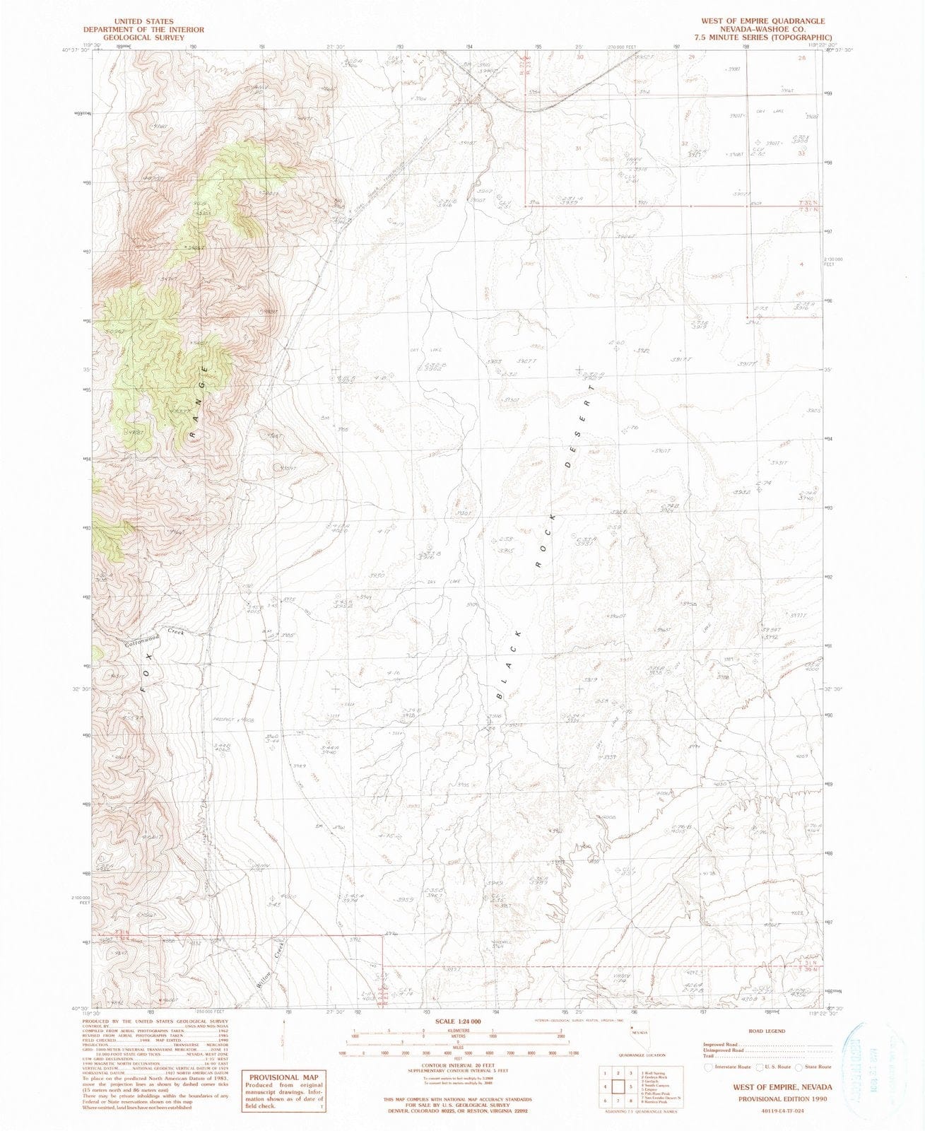 1990 West of Empire, NV - Nevada - USGS Topographic Map