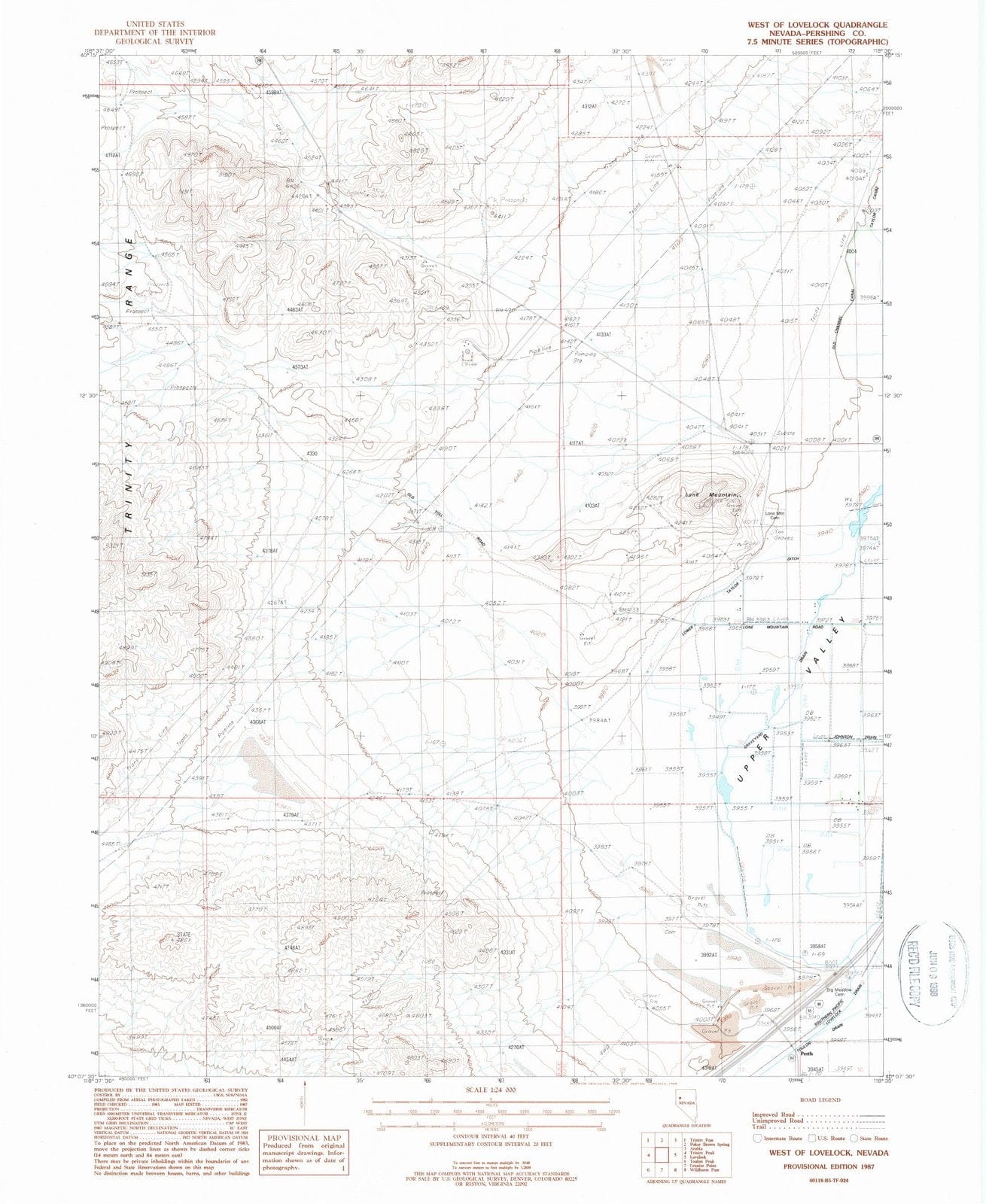 1987 West of Lovelock, NV - Nevada - USGS Topographic Map
