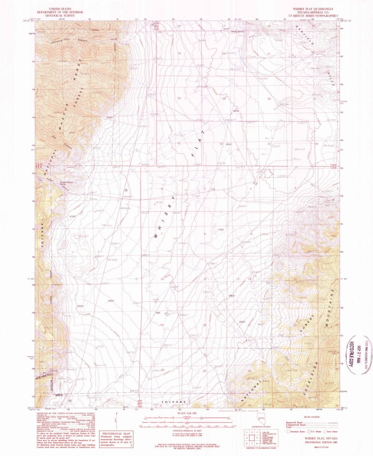 1989 Whisky Flat, NV - Nevada - USGS Topographic Map