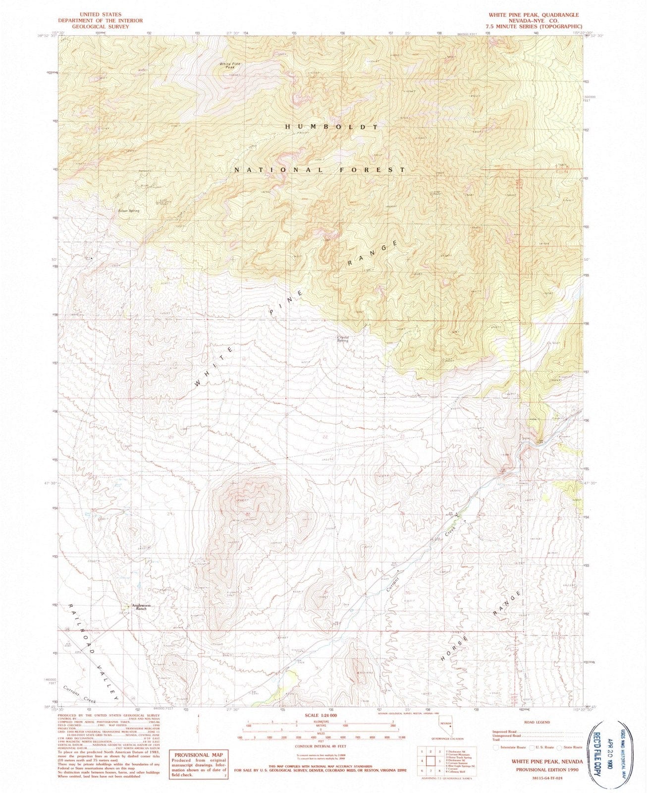 1990 White Pine Peak, NV - Nevada - USGS Topographic Map