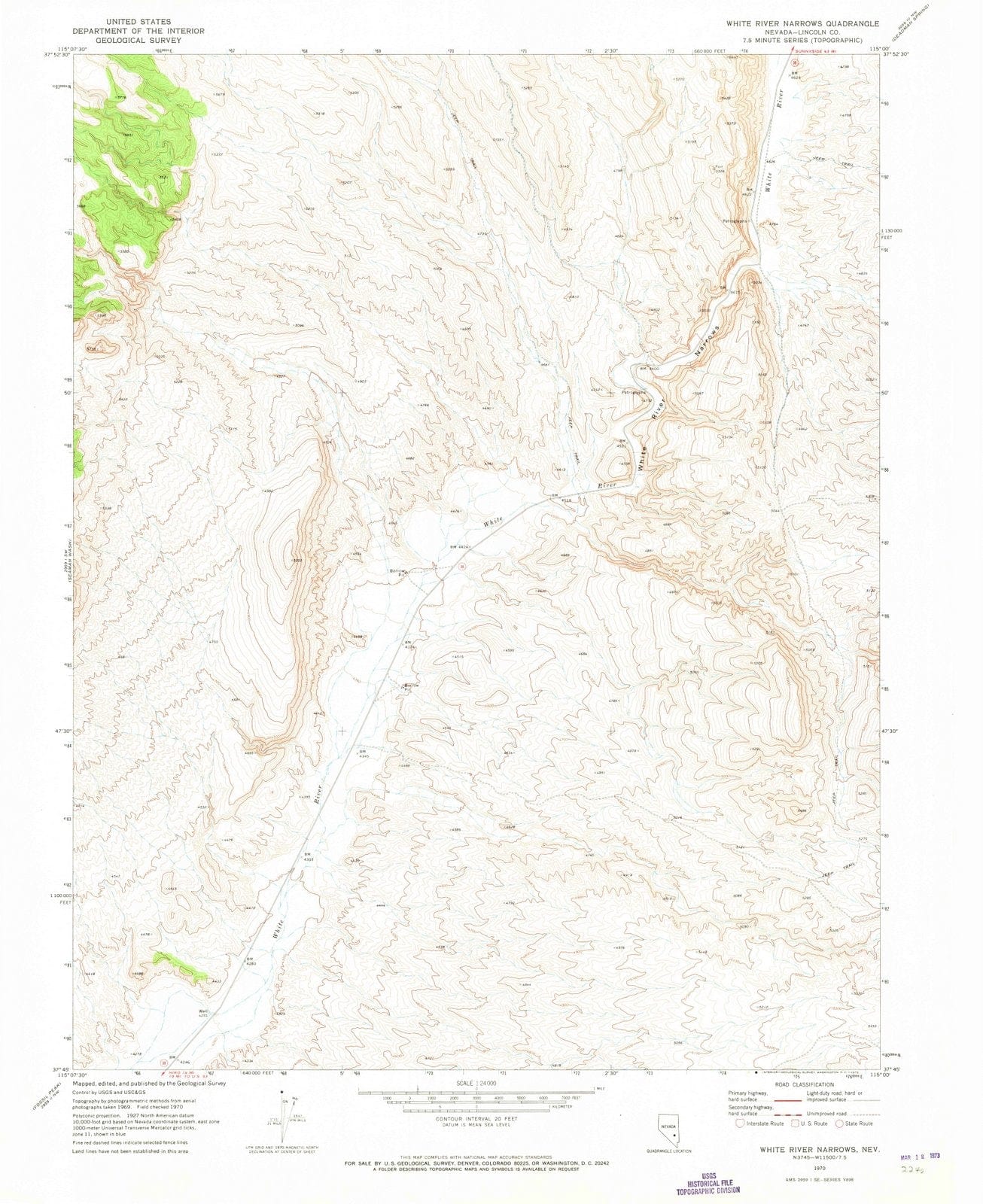 1970 White River Narrows, NV - Nevada - USGS Topographic Map