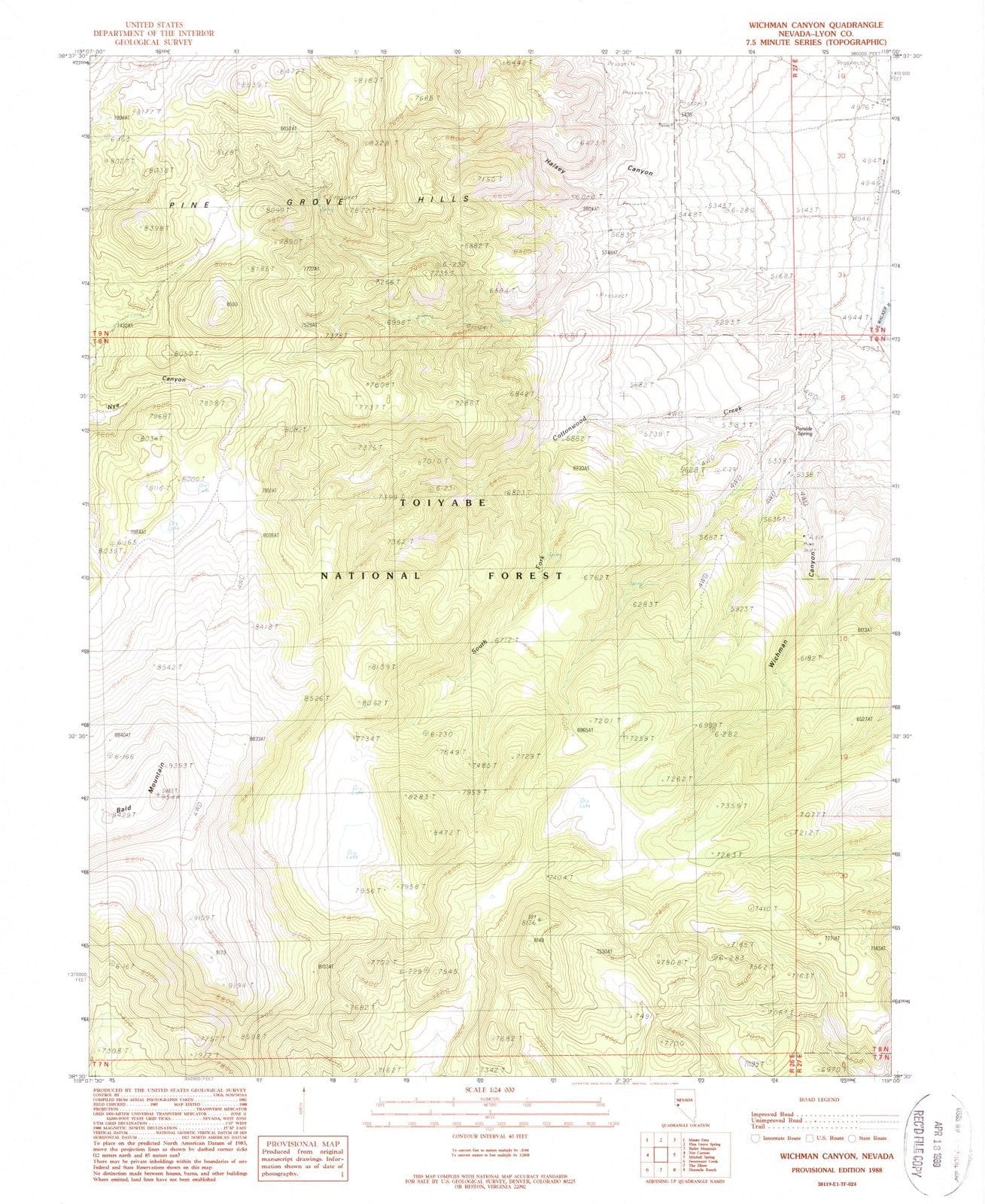 1988 Wichman Canyon, NV - Nevada - USGS Topographic Map