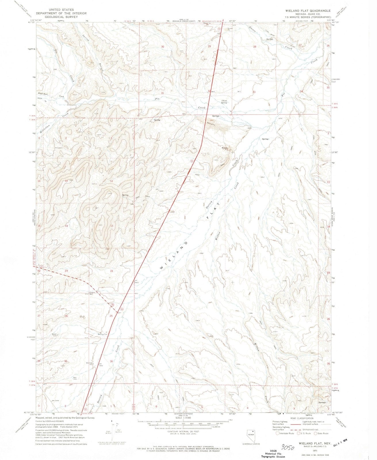 1971 Wieland Flat, NV - Nevada - USGS Topographic Map