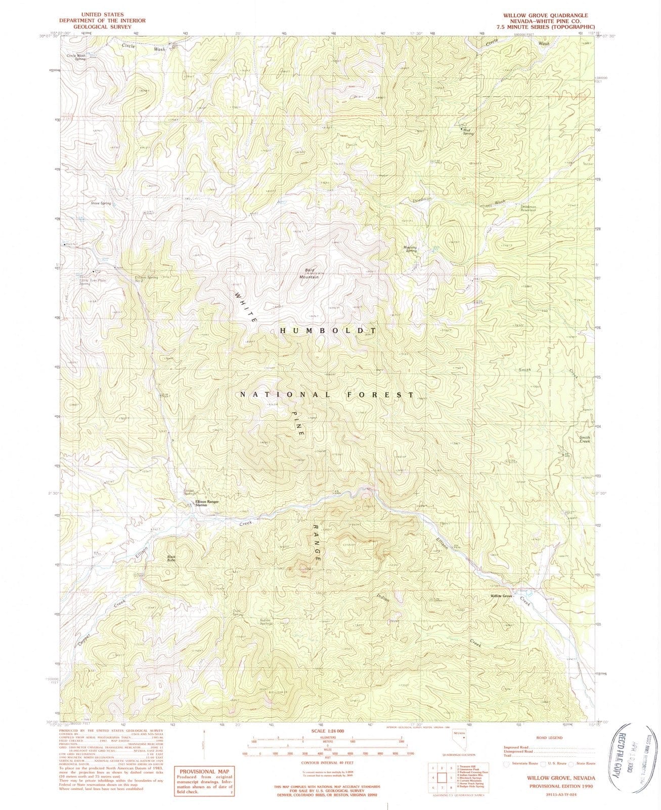 1990 Willow Grove, NV - Nevada - USGS Topographic Map
