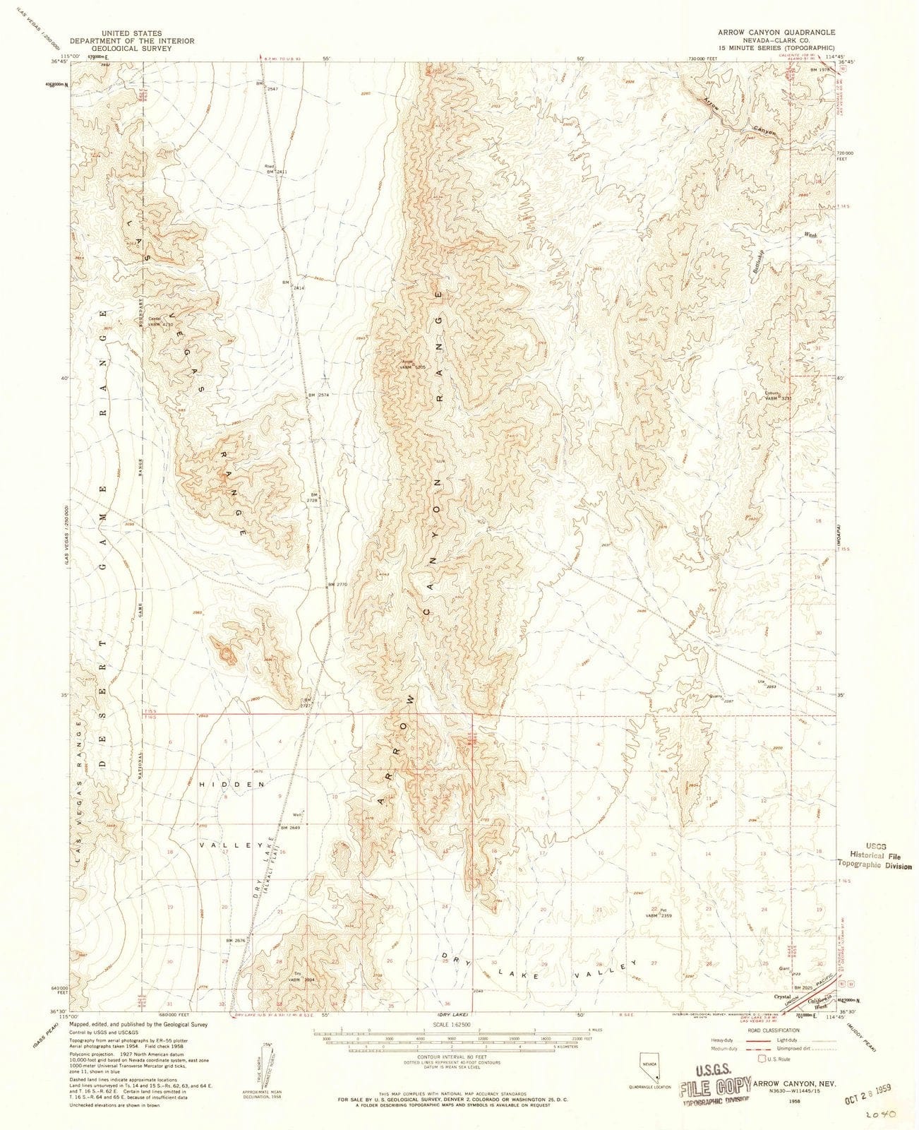 1958 Arrow Canyon, NV - Nevada - USGS Topographic Map