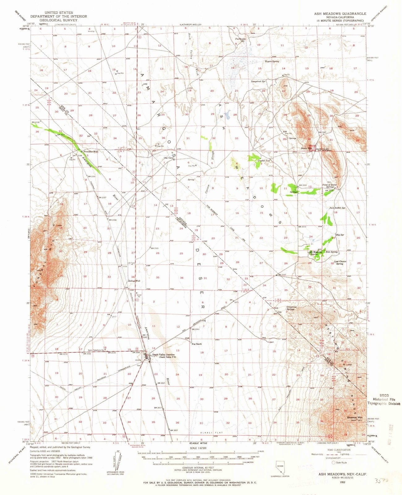 1952 Ash Meadows, NV - Nevada - USGS Topographic Map