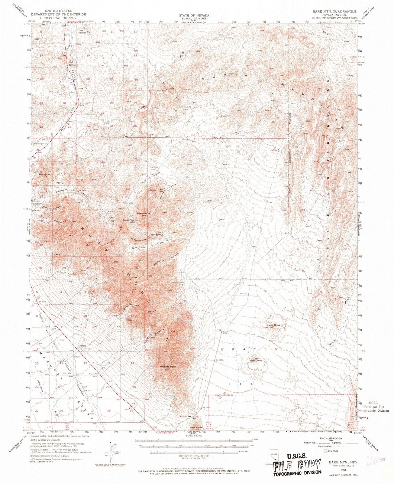 1954 Bare MTN, NV - Nevada - USGS Topographic Map