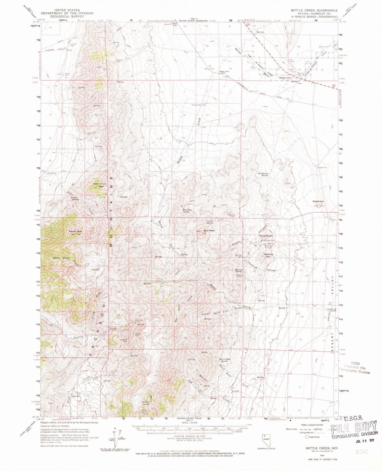 1961 Bottle Creek, NV - Nevada - USGS Topographic Map