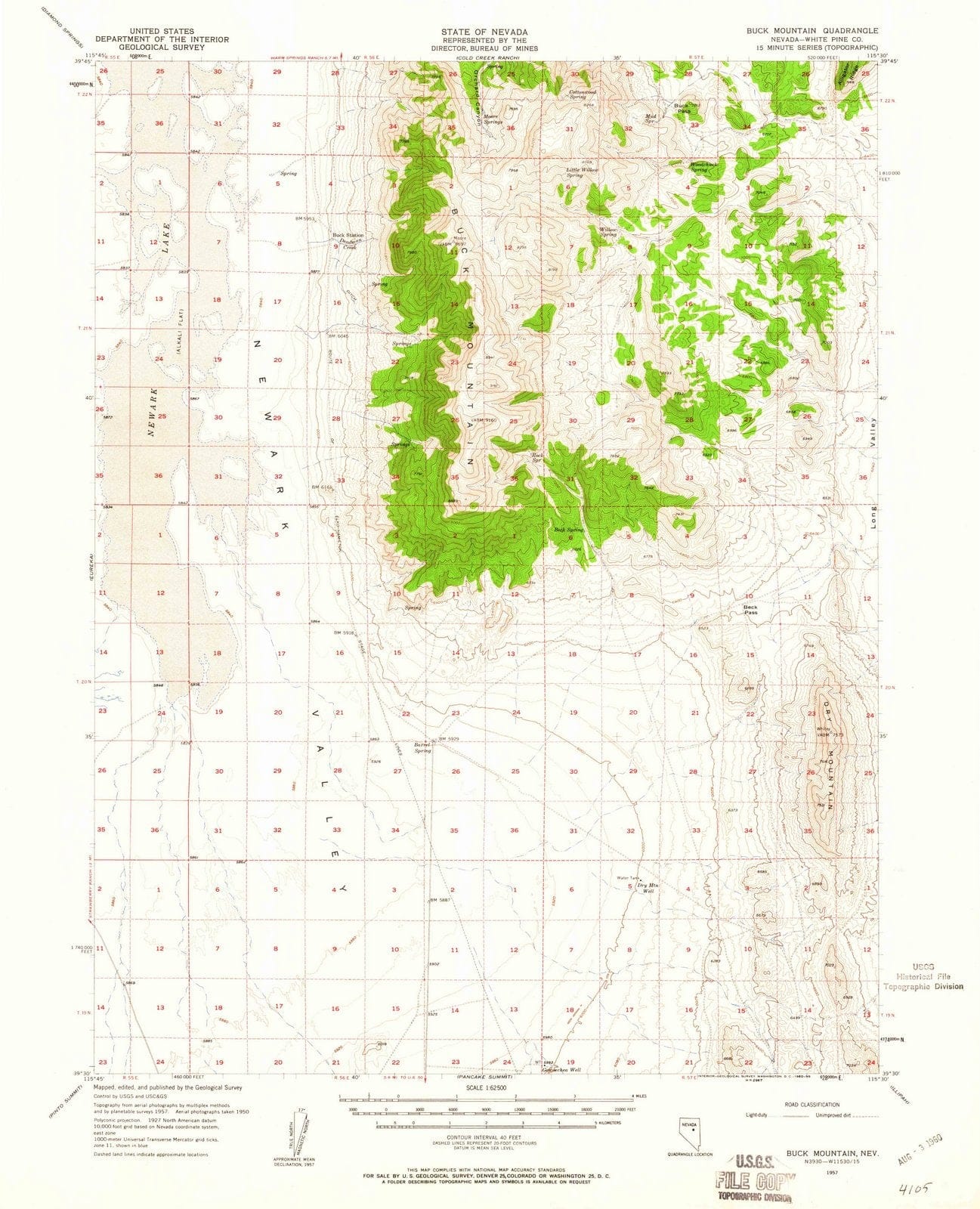1957 Buck Mountain, NV - Nevada - USGS Topographic Map