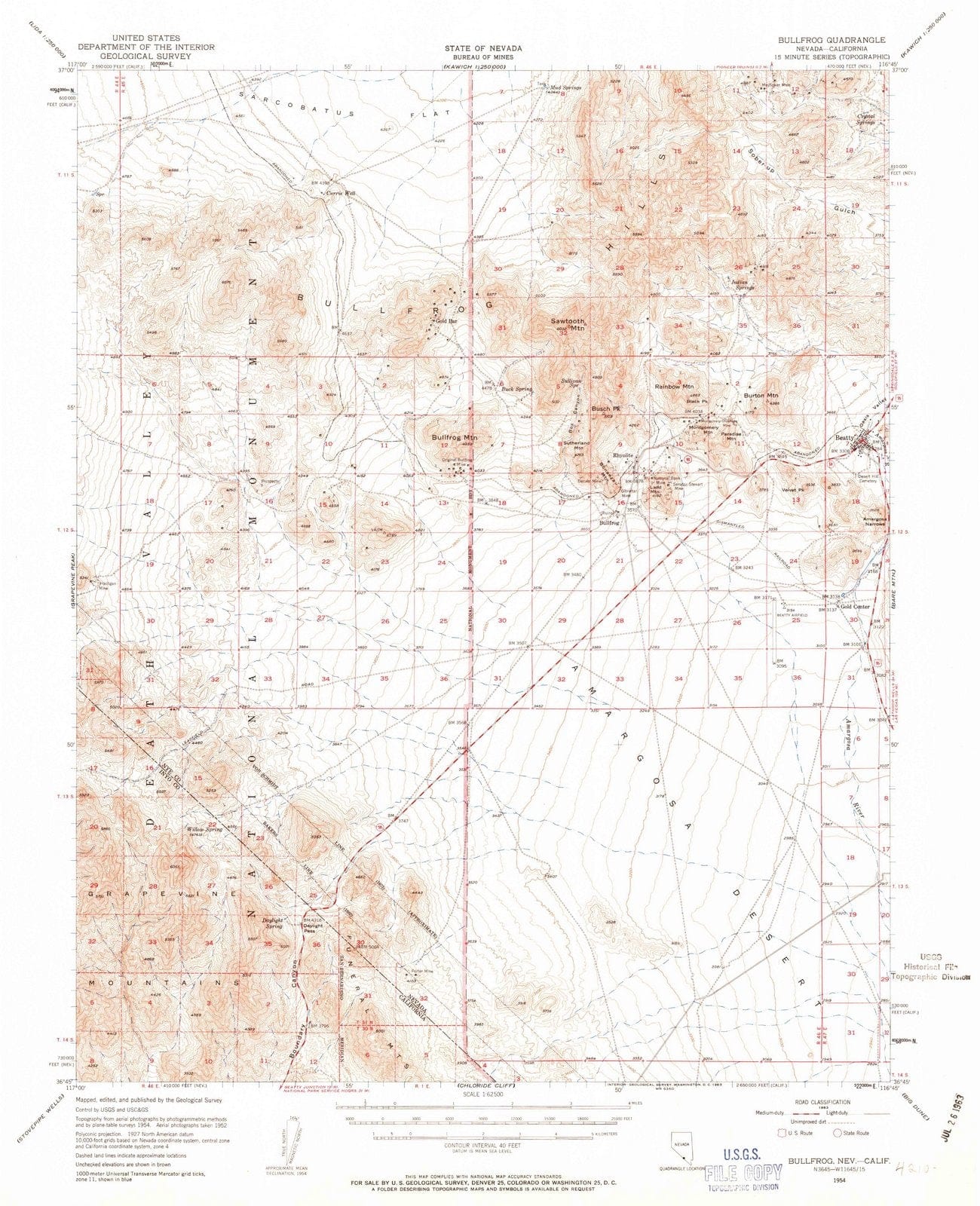 1954 Bullfrog, NV - Nevada - USGS Topographic Map