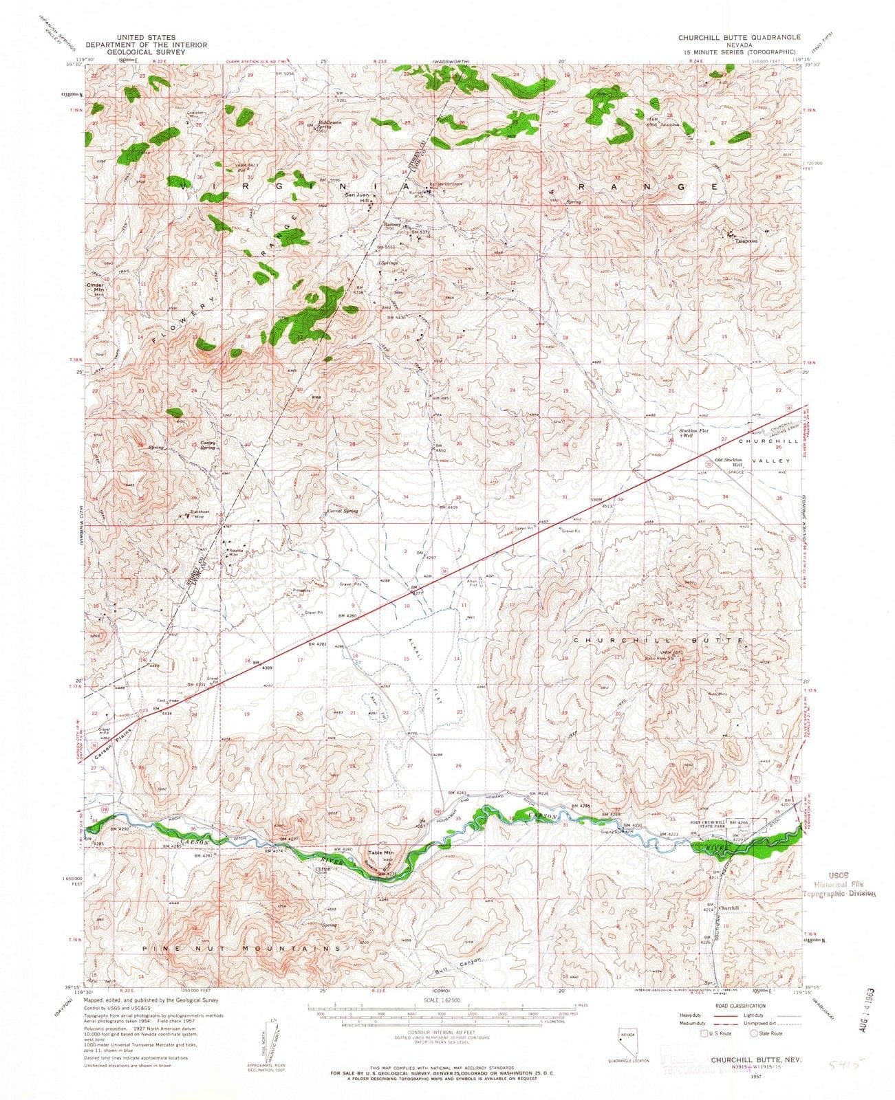 1957 Churchill Butte, NV - Nevada - USGS Topographic Map