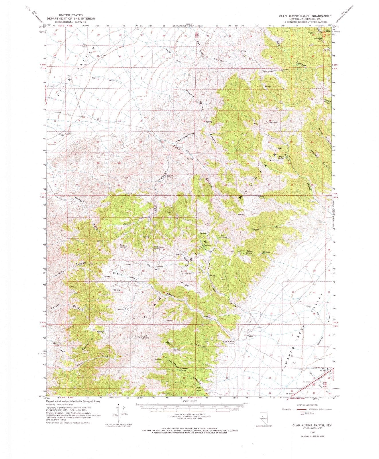 1966 Clan Alpine Ranch, NV - Nevada - USGS Topographic Map