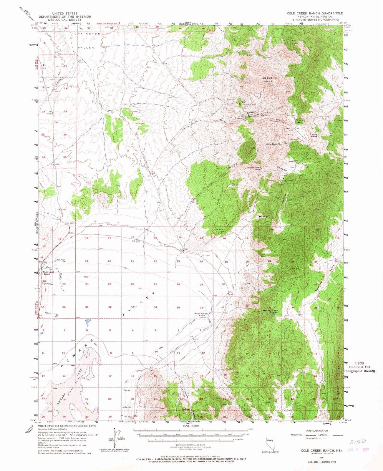 1957 Cold Creek Ranch, NV - Nevada - USGS Topographic Map