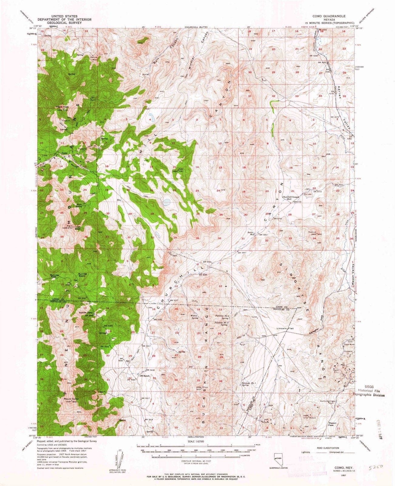 1957 Como, NV - Nevada - USGS Topographic Map