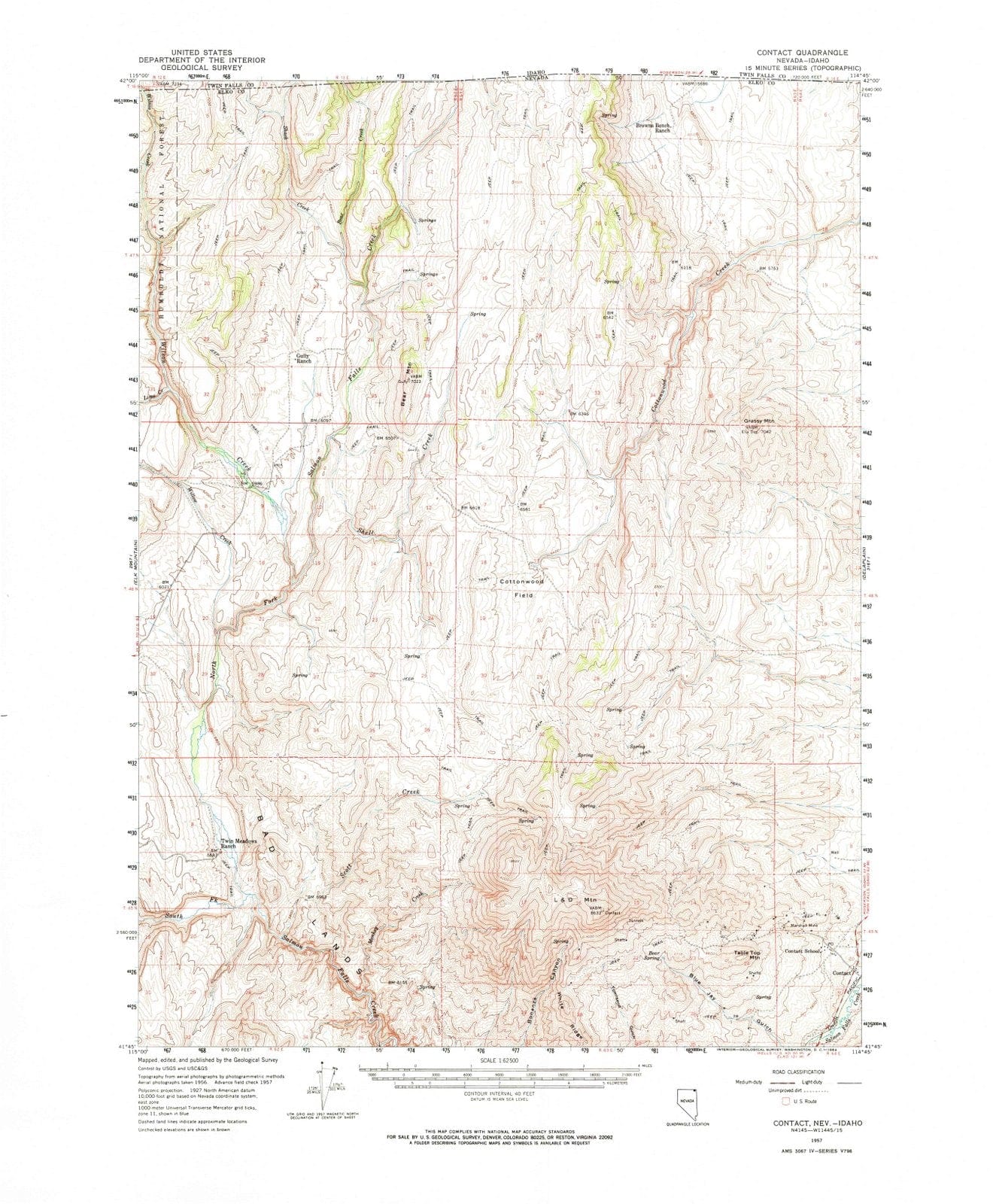 1957 Contact, NV - Nevada - USGS Topographic Map