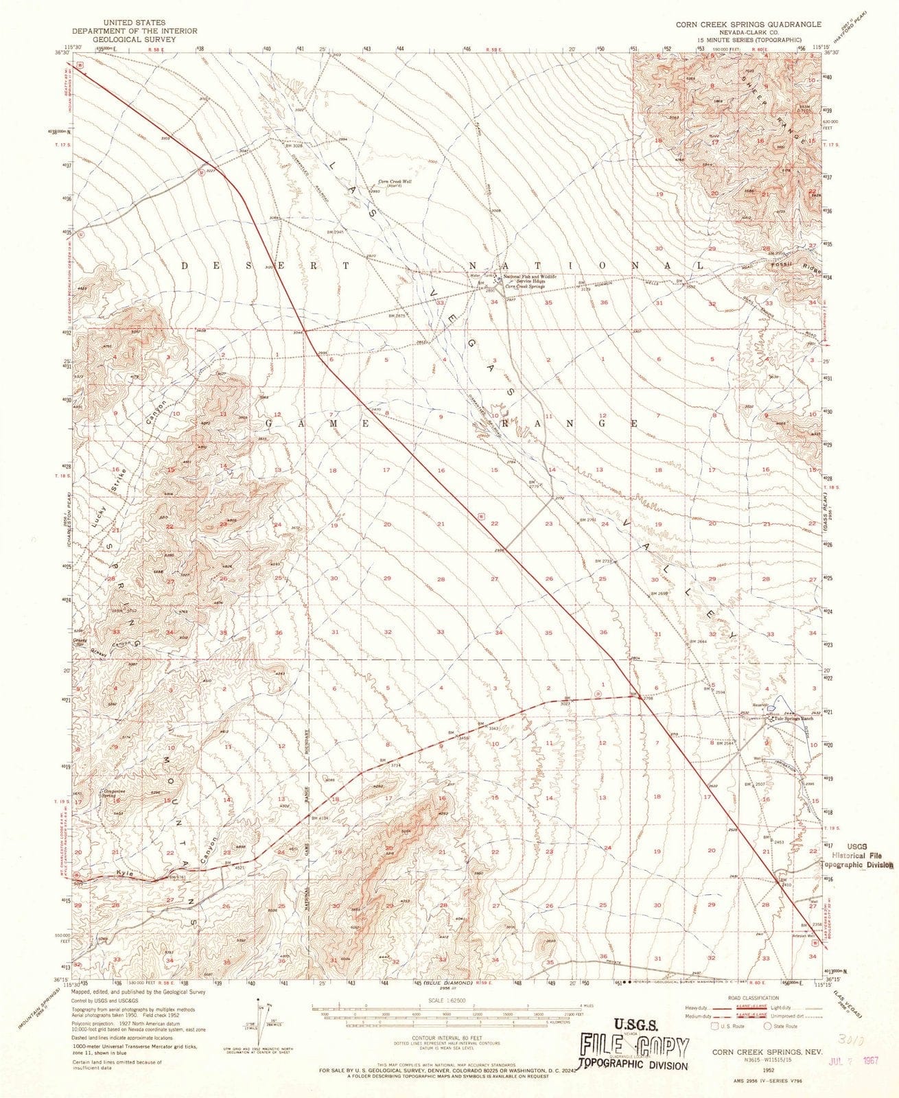 1952 Corn Creek Springs, NV - Nevada - USGS Topographic Map