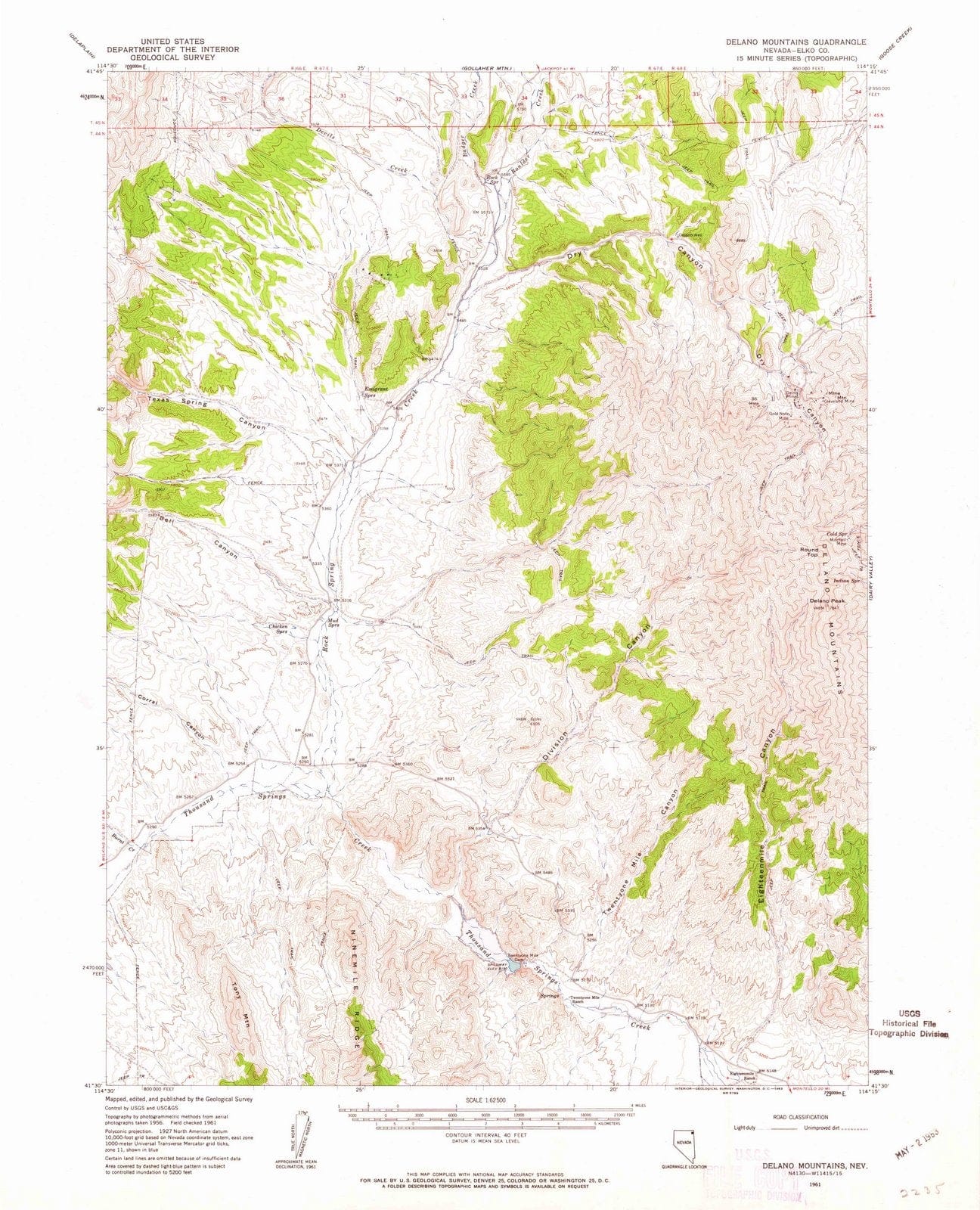 1961 Delano Mountains, NV - Nevada - USGS Topographic Map