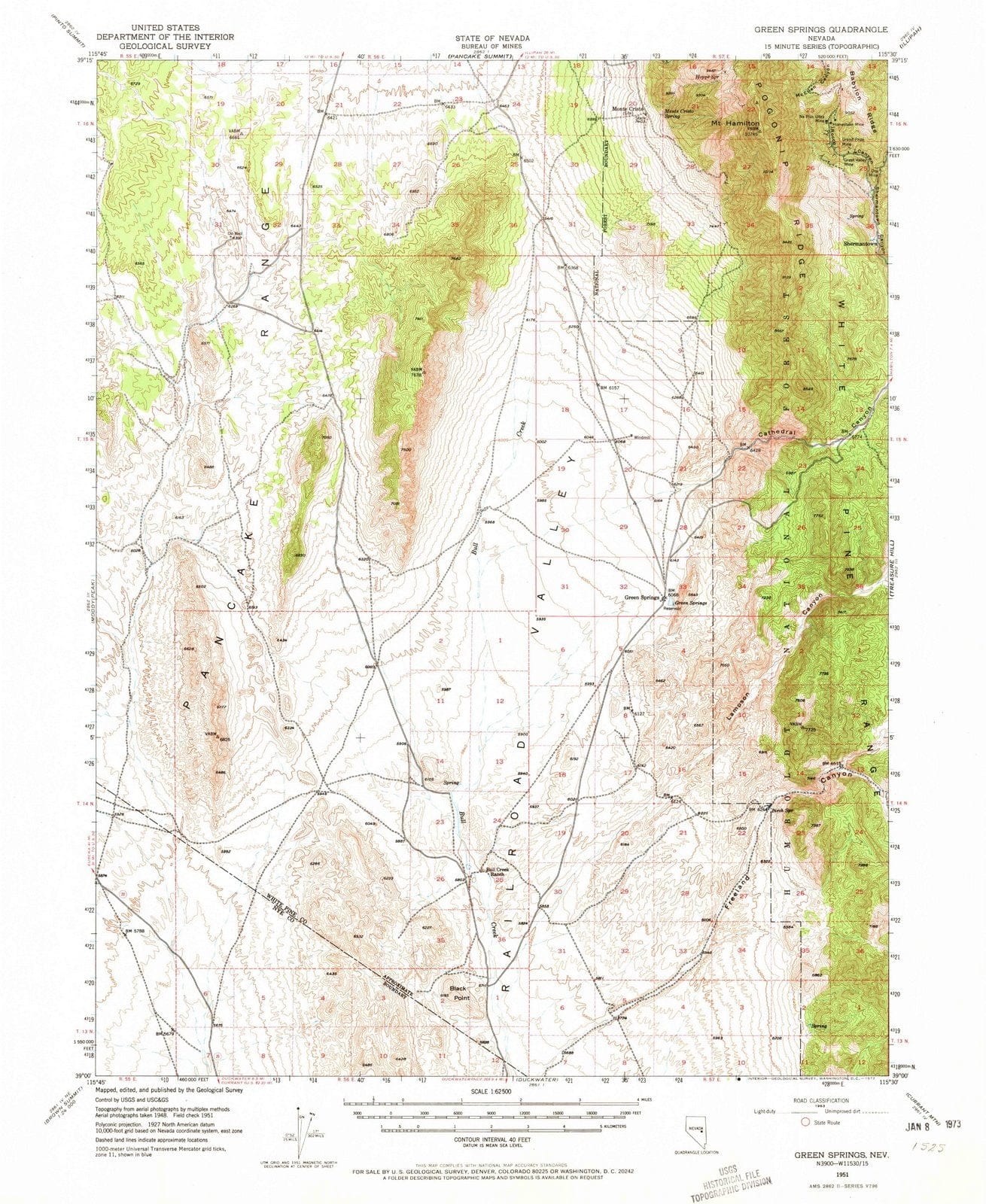 1951 Green Springs, NV - Nevada - USGS Topographic Map