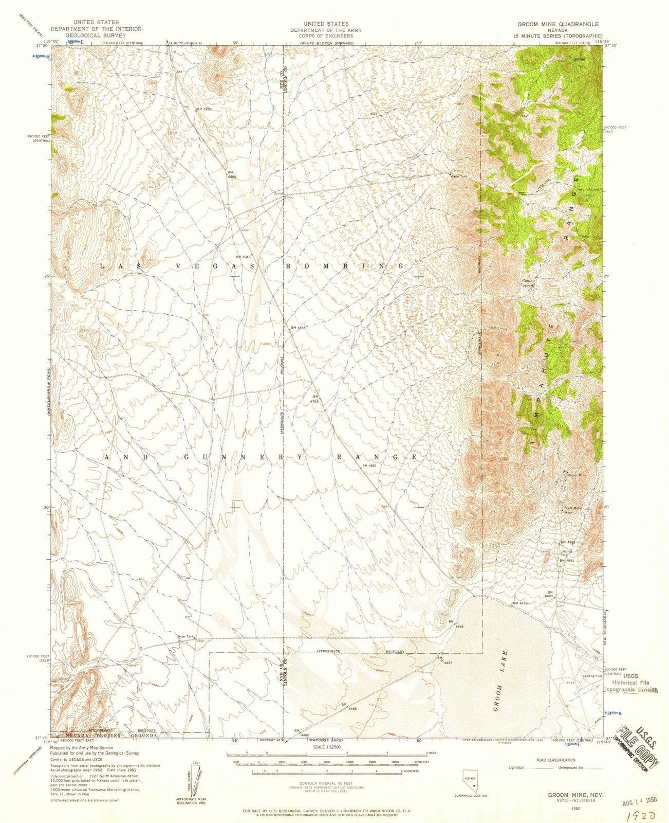1952 Groom Mine, NV - Nevada - USGS Topographic Map