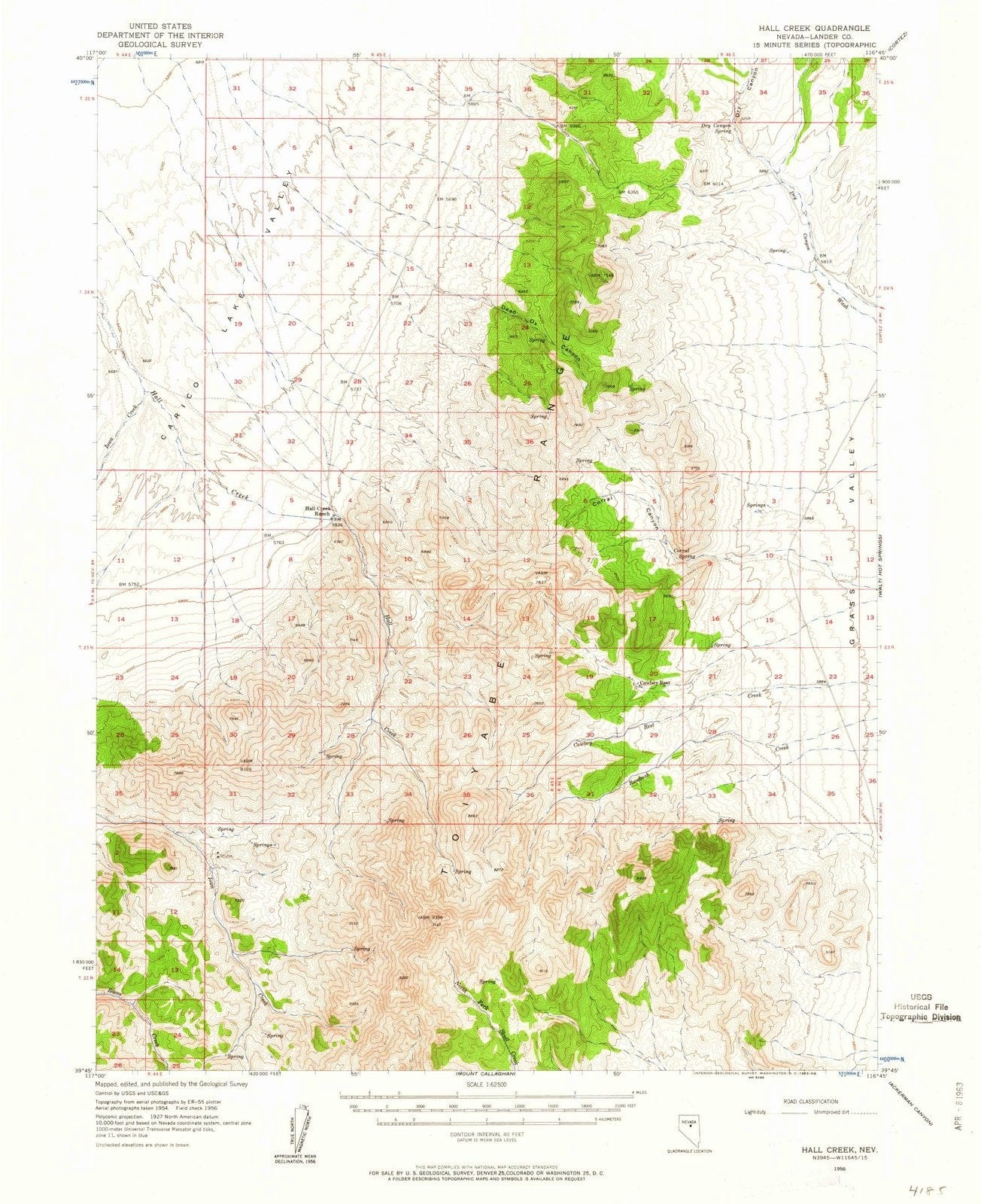 1956 Hall Creek, NV - Nevada - USGS Topographic Map