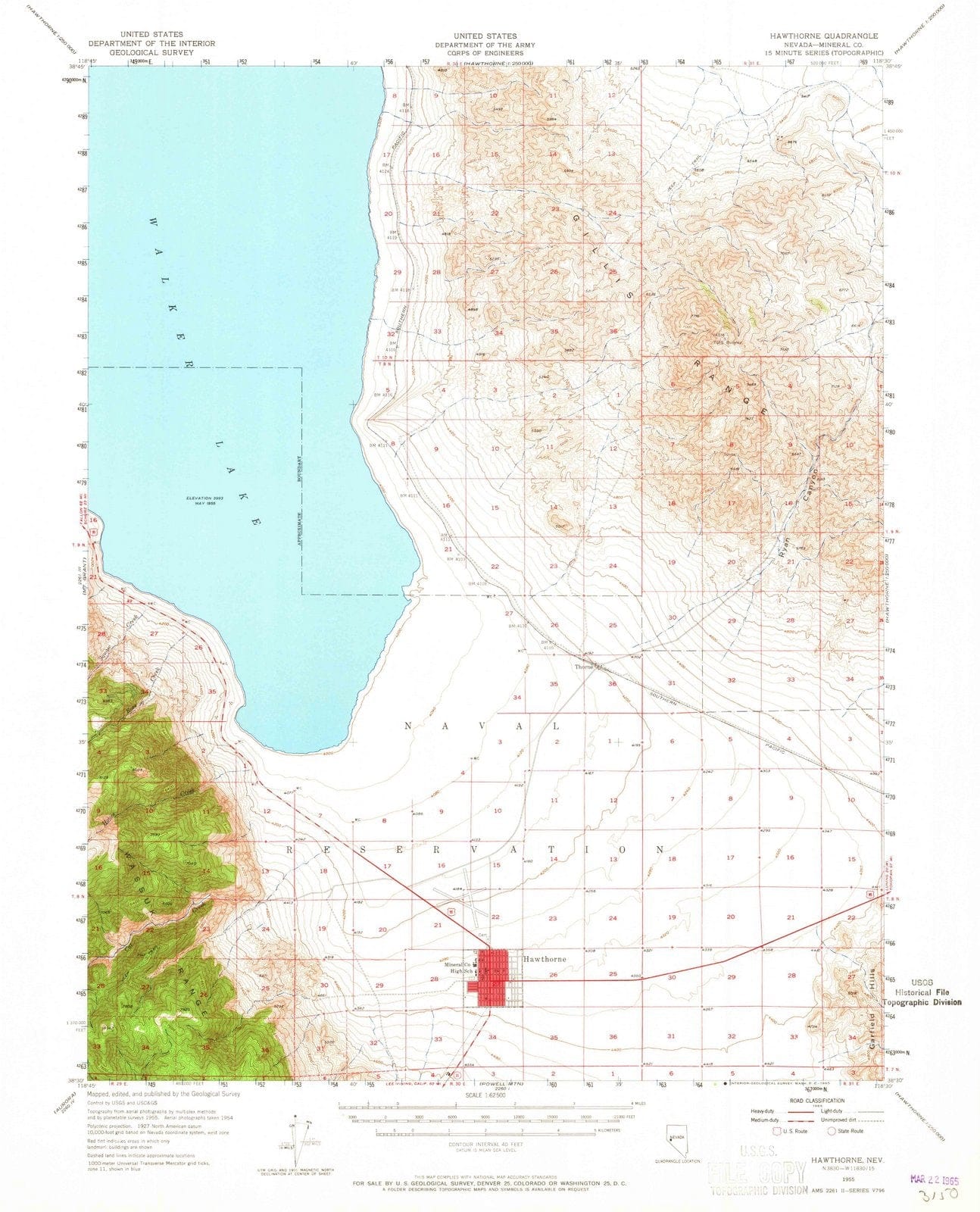 1955 Hawthorne, NV - Nevada - USGS Topographic Map