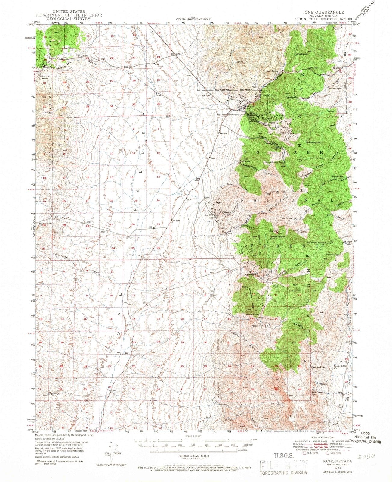 1948 Ione, NV - Nevada - USGS Topographic Map