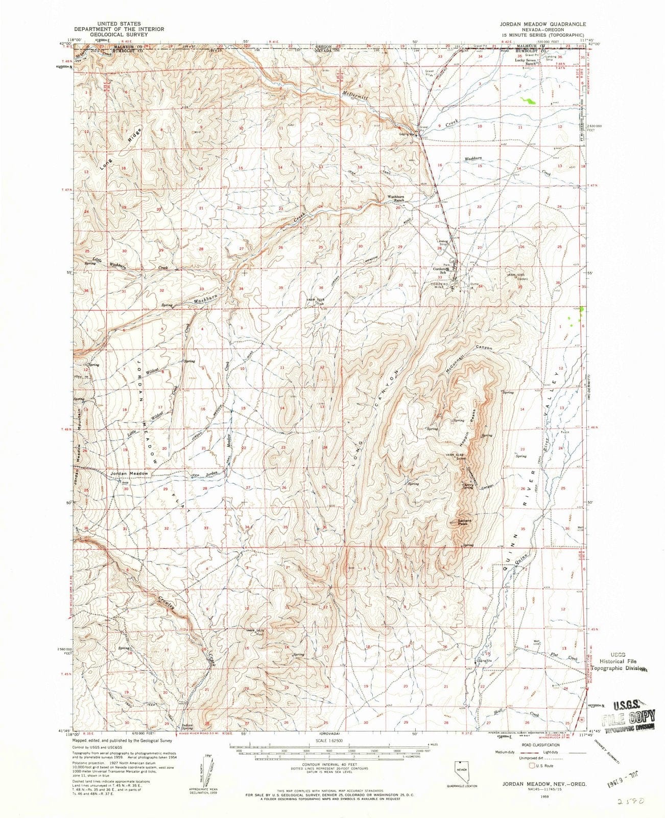1959 Jordan Meadow, NV - Nevada - USGS Topographic Map