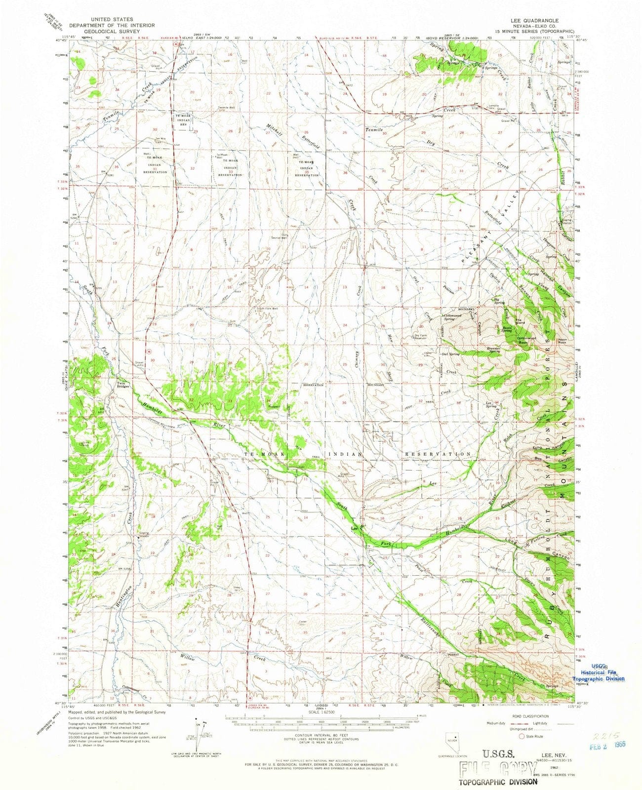 1962 Lee, NV - Nevada - USGS Topographic Map