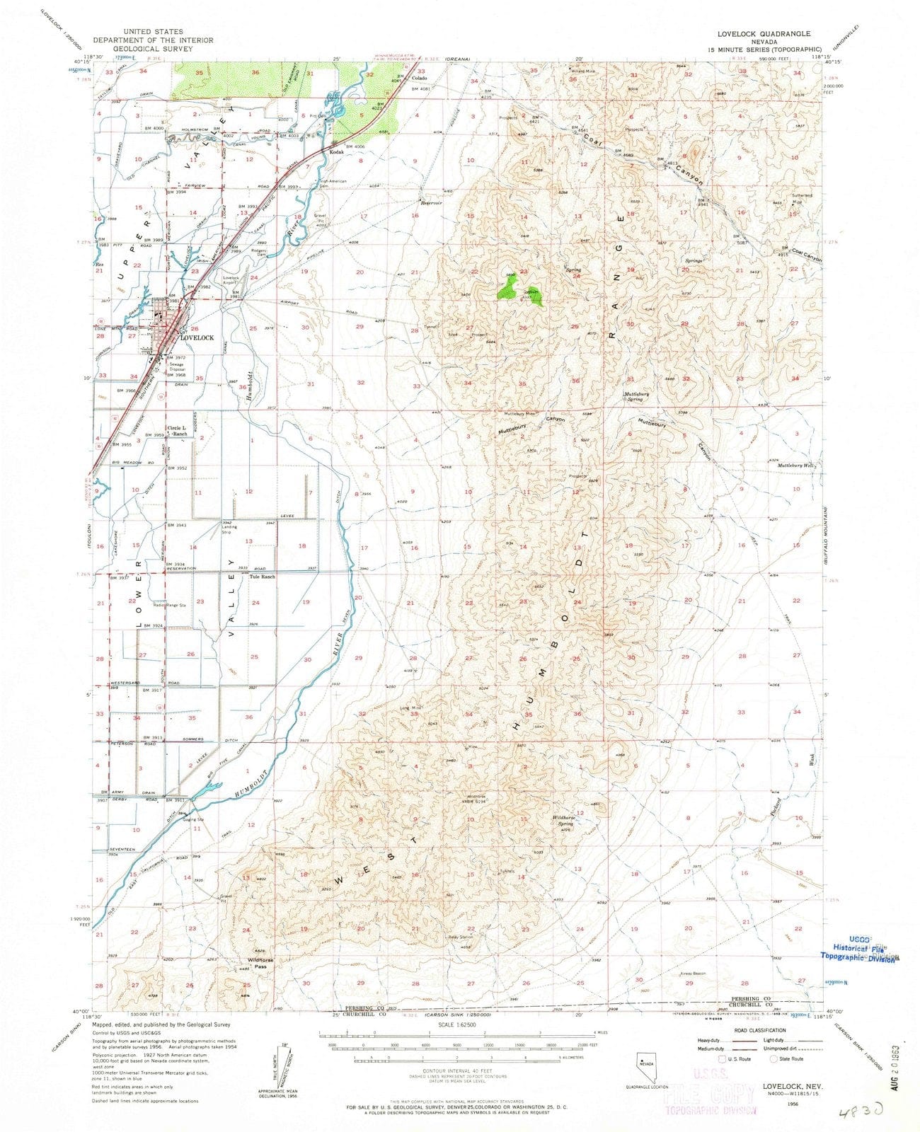1956 Lovelock, NV - Nevada - USGS Topographic Map