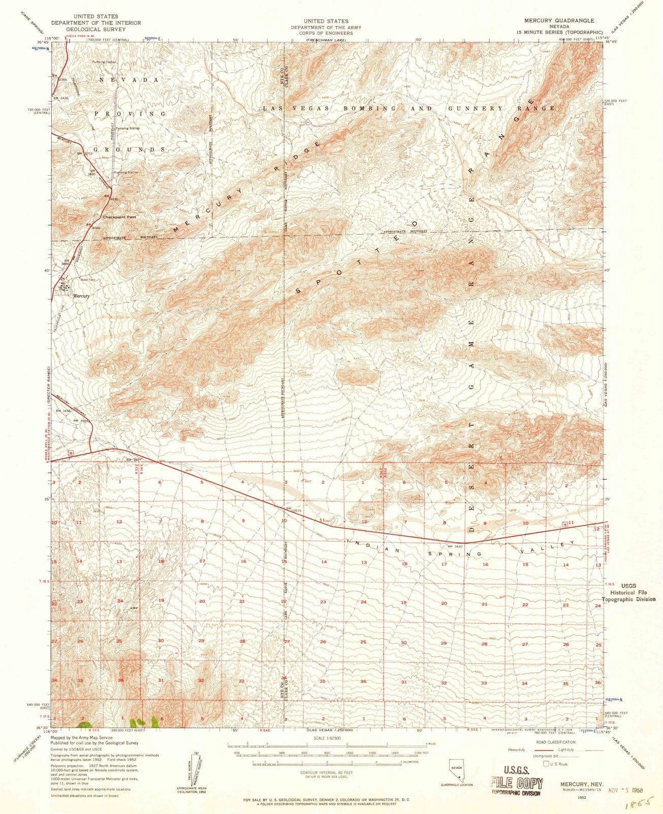 1952 Mercury, NV - Nevada - USGS Topographic Map