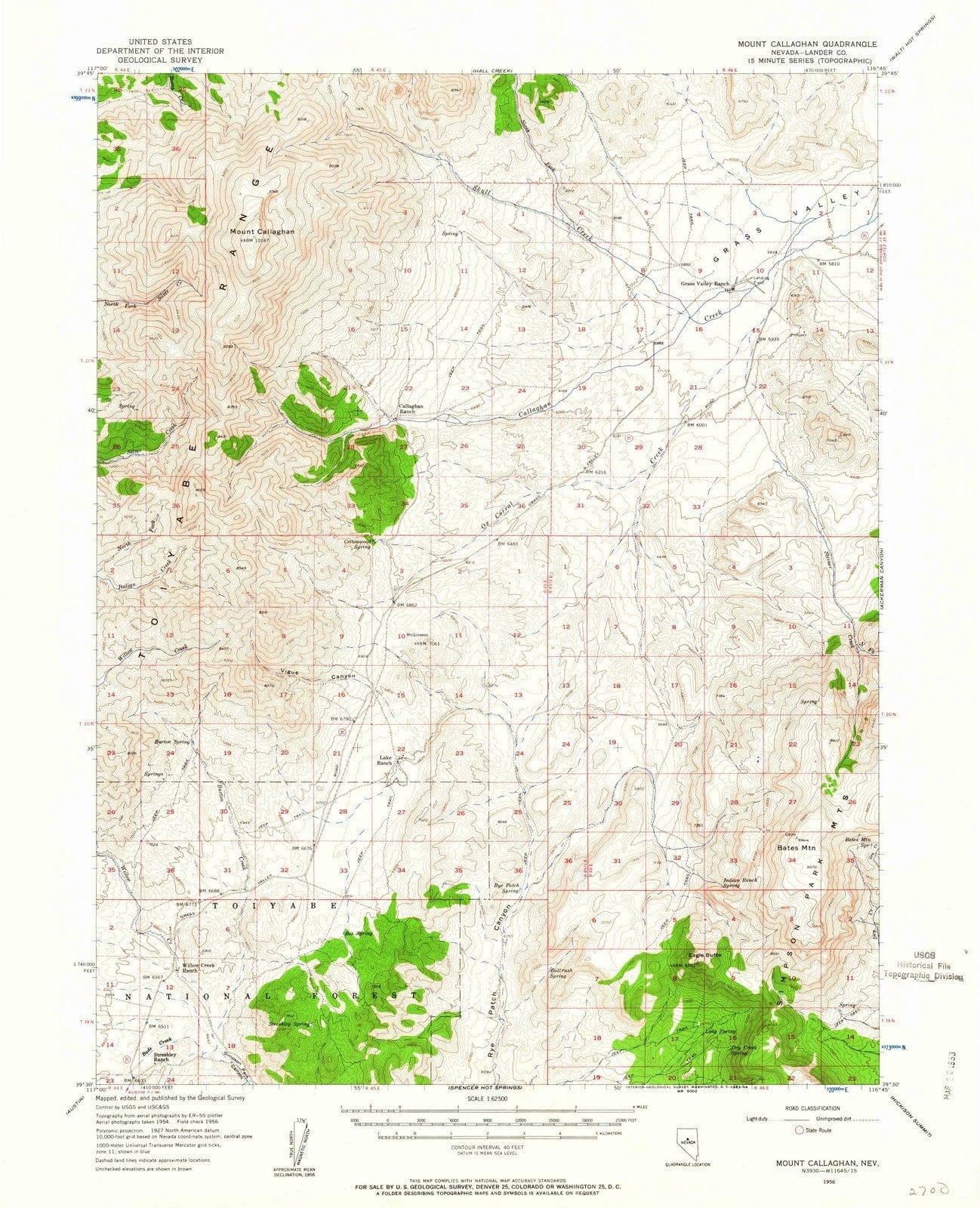 1956 Mount Callaghan, NV - Nevada - USGS Topographic Map