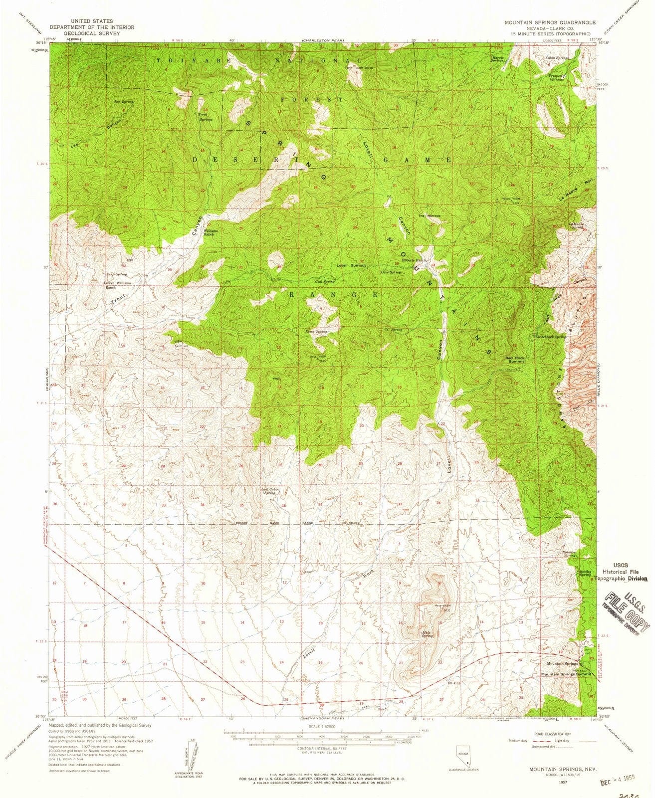 1957 Mountain Springs, NV - Nevada - USGS Topographic Map