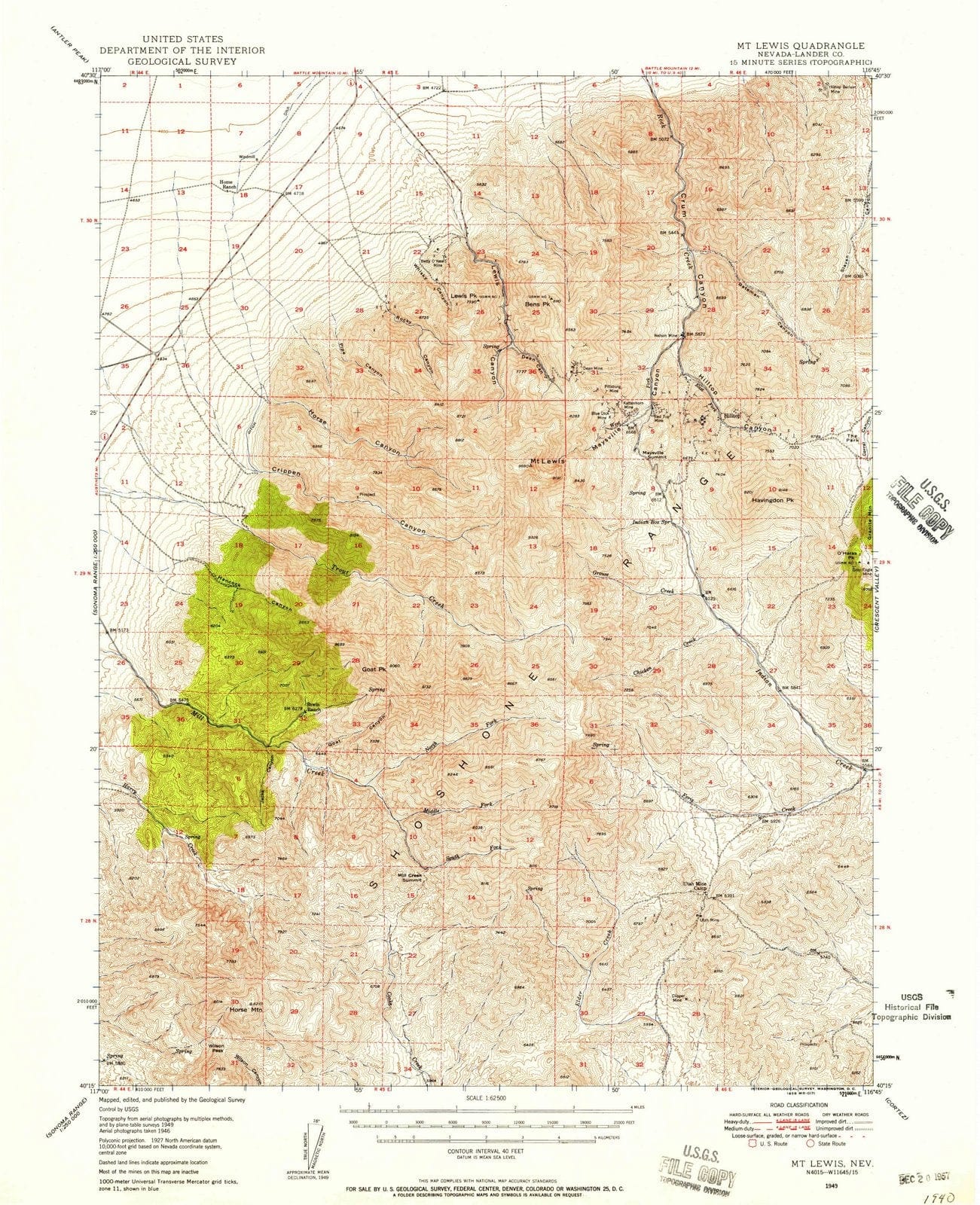 1949 Mt. Lewis, NV - Nevada - USGS Topographic Map