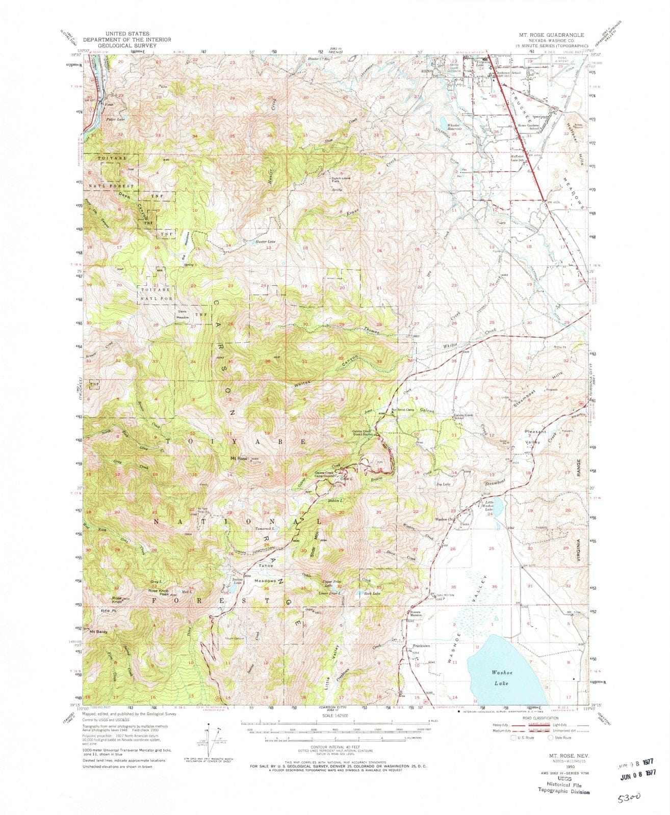 1950 Mt. Rose, NV - Nevada - USGS Topographic Map
