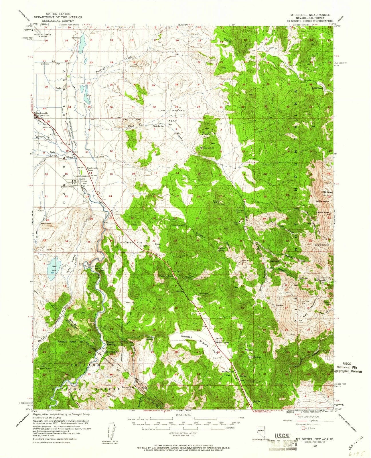 1957 Mt. Siegel, NV - Nevada - USGS Topographic Map