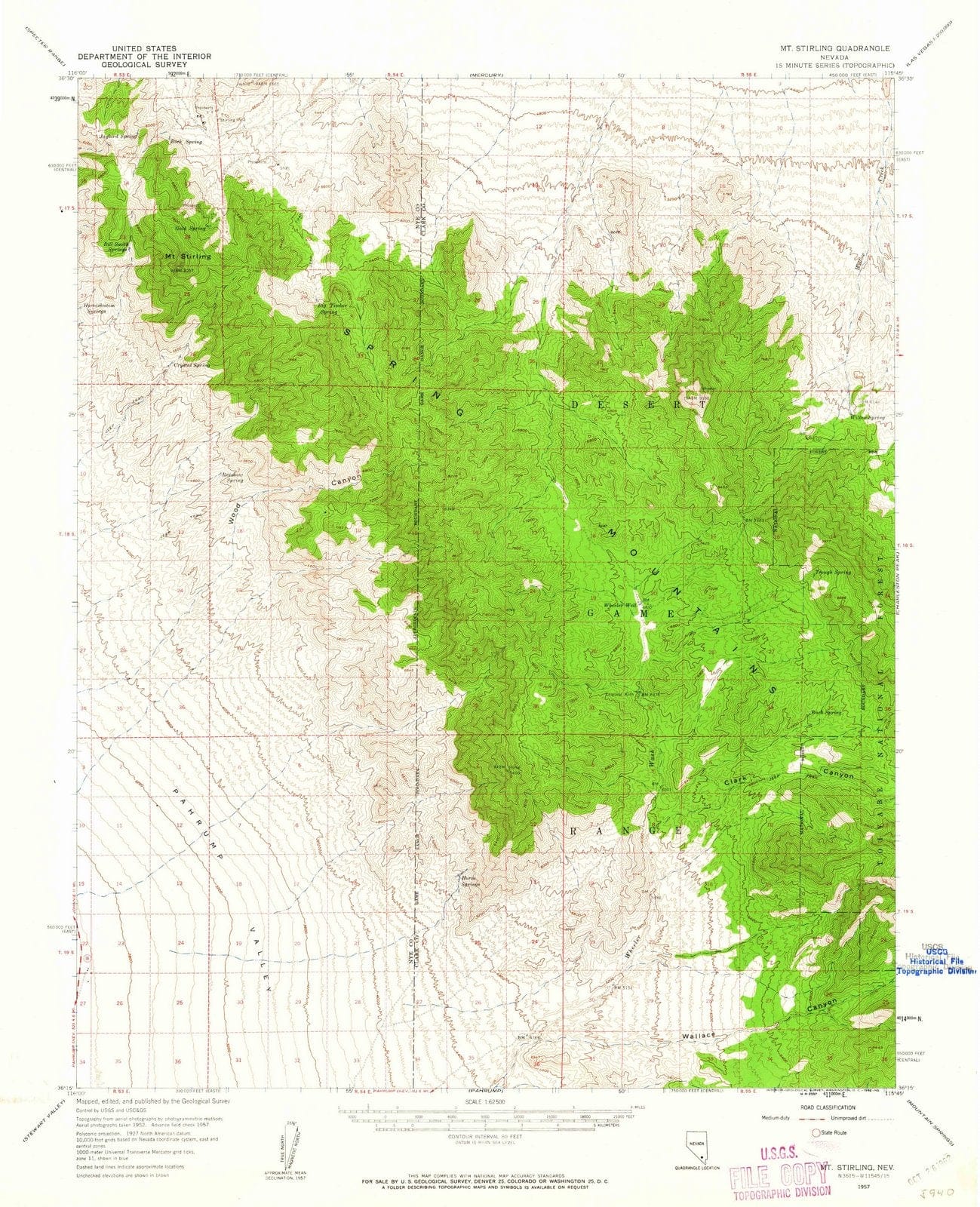 1957 Mt. Stirling, NV - Nevada - USGS Topographic Map