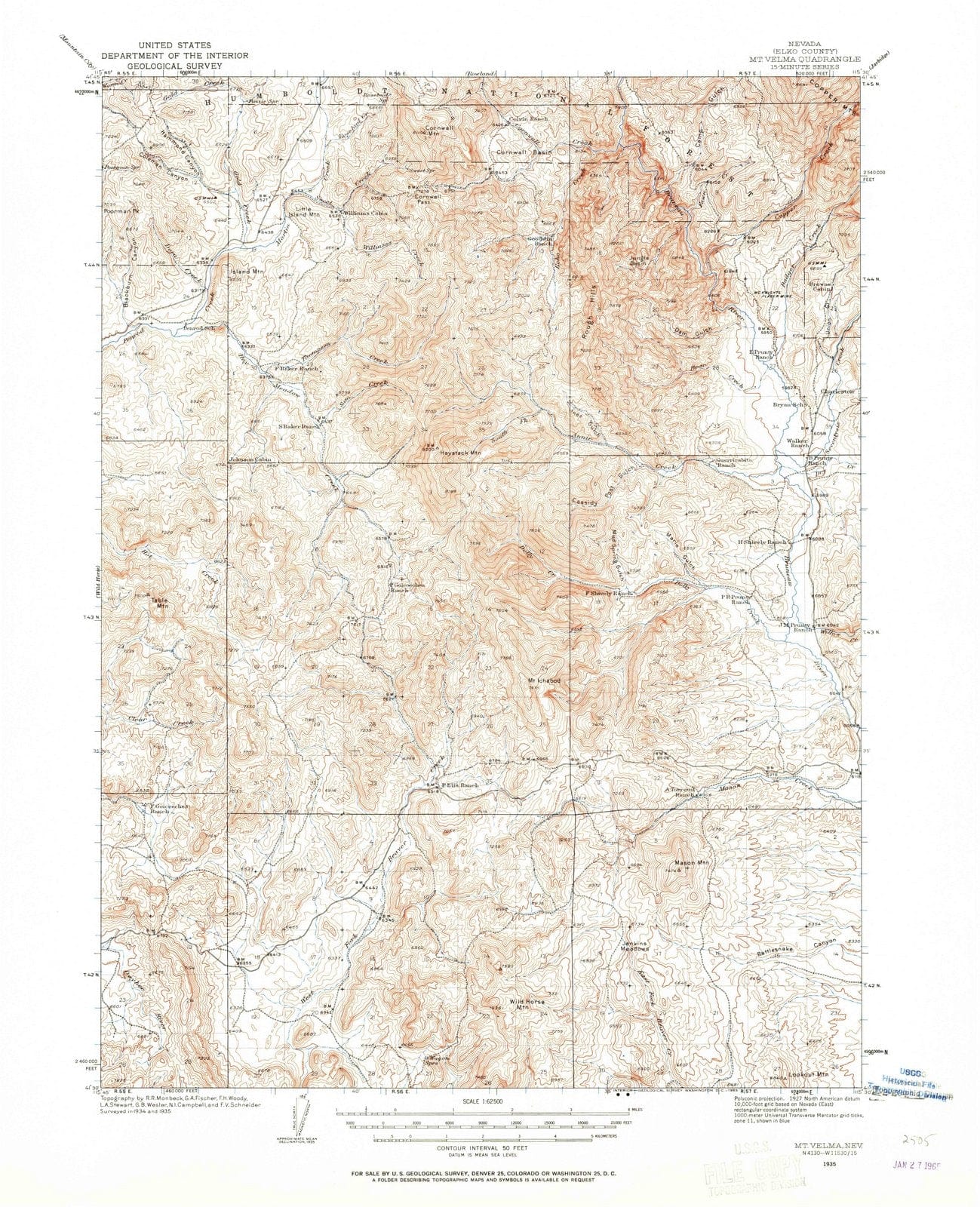 1935 Mt. Velma, NV - Nevada - USGS Topographic Map
